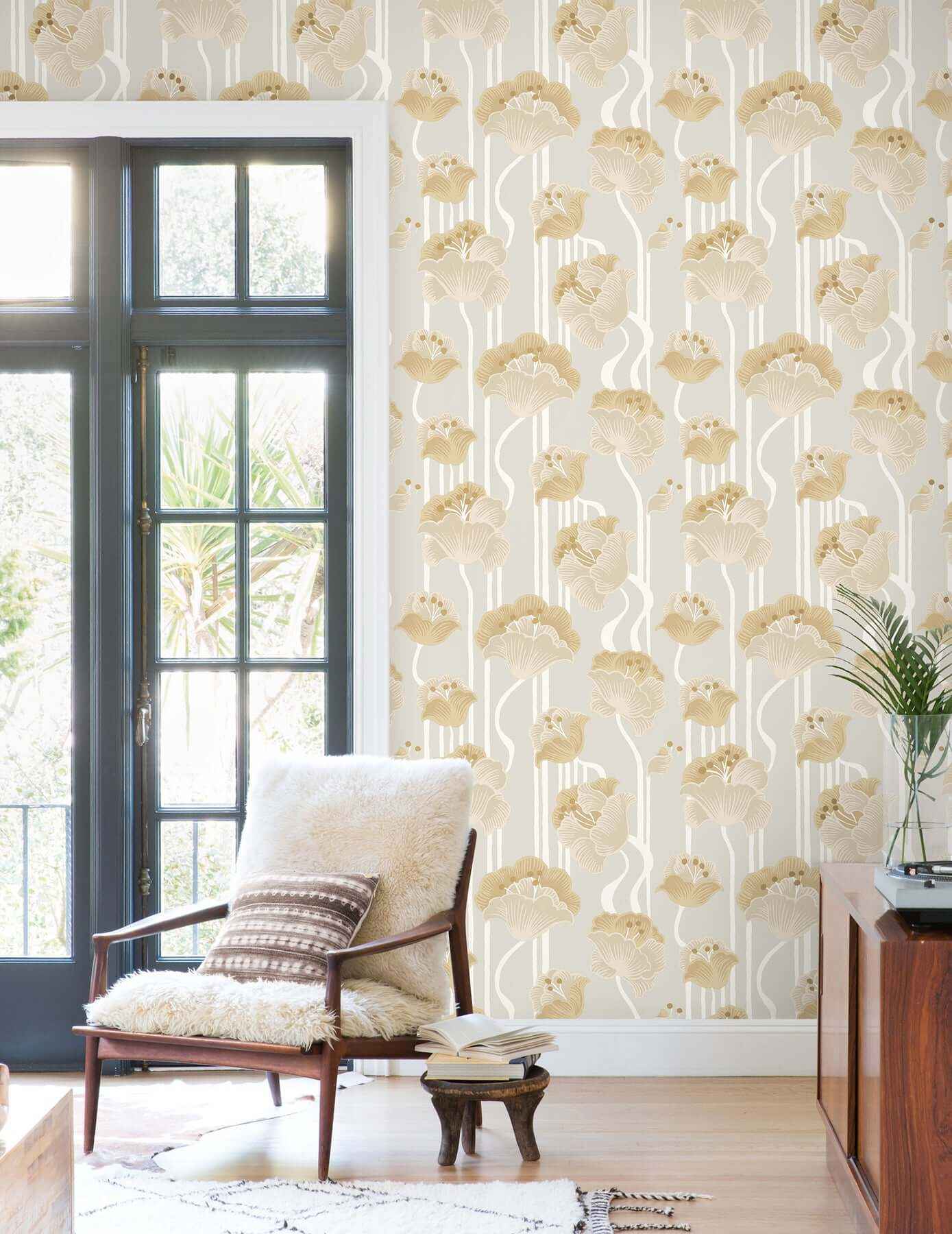 Shirley Neutral Deco Floral Peel & Stick Wallpaper - York Wallcoverings - PSW1568RL - York Wallcoverings P&S Wallpaper