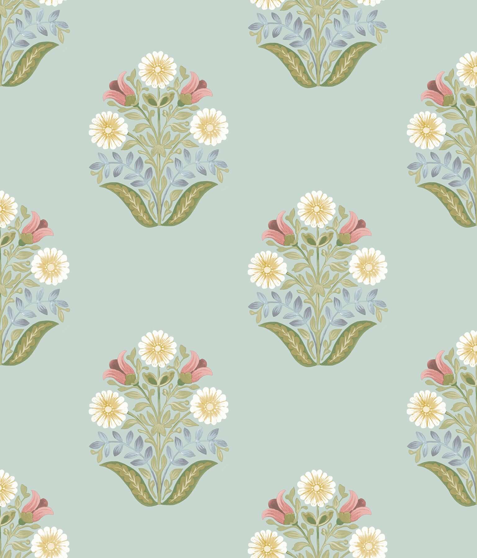 sophie-aqua-floral-medallion-peel-stick-wallpaper-york-wallcoverings-psw1578rl - York Wallcoverings P&S Wallpaper