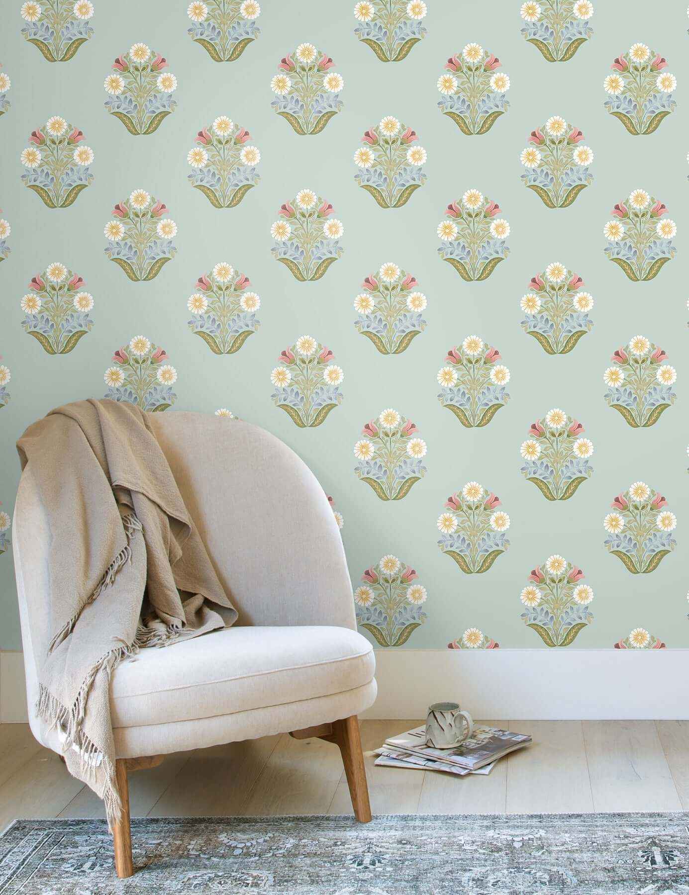 Sophie Aqua Floral Medallion Peel & Stick Wallpaper - York Wallcoverings - PSW1578RL - York Wallcoverings P&S Wallpaper