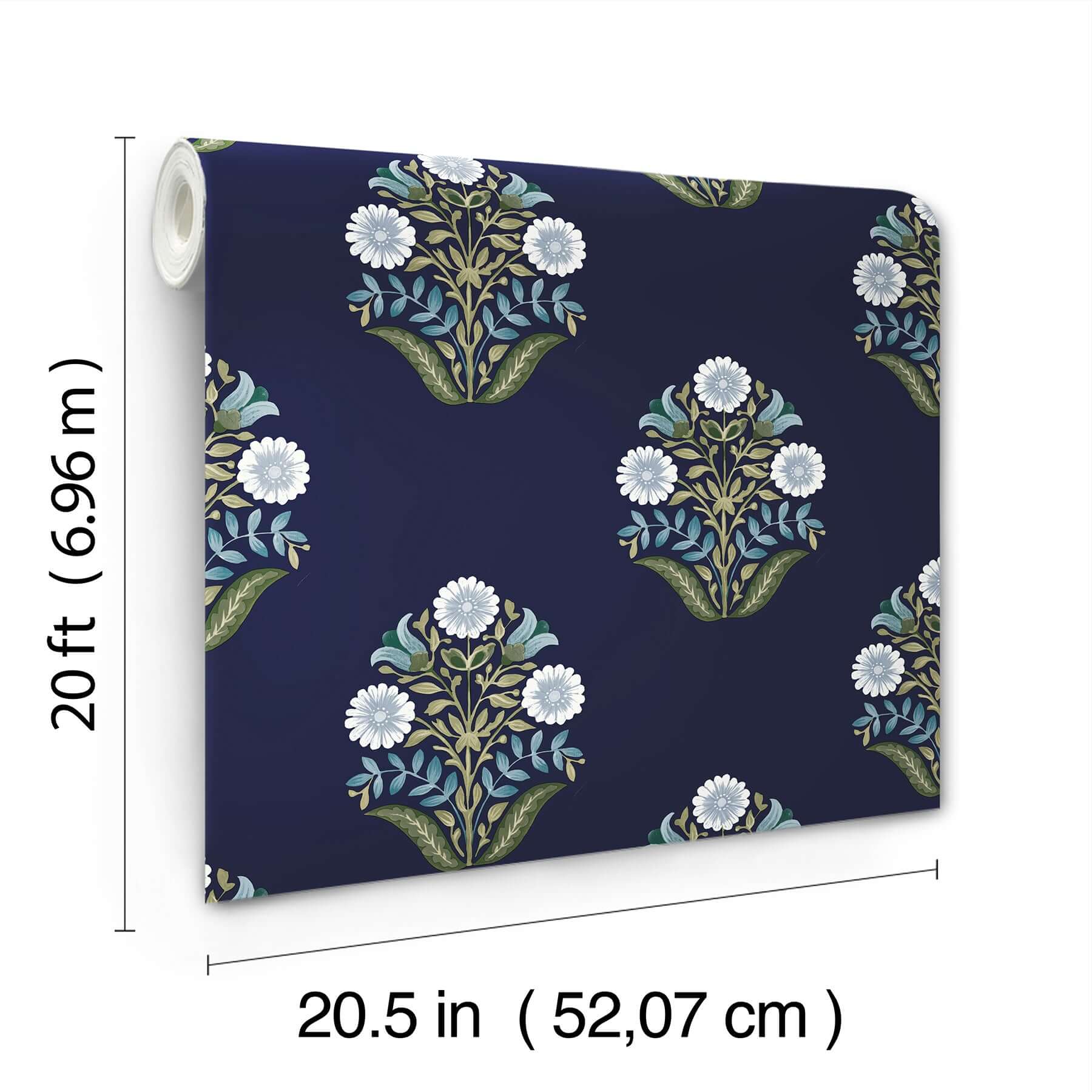 sophie-navy-floral-medallion-peel-stick-wallpaper-york-wallcoverings-psw1576rl - York Wallcoverings P&S Wallpaper