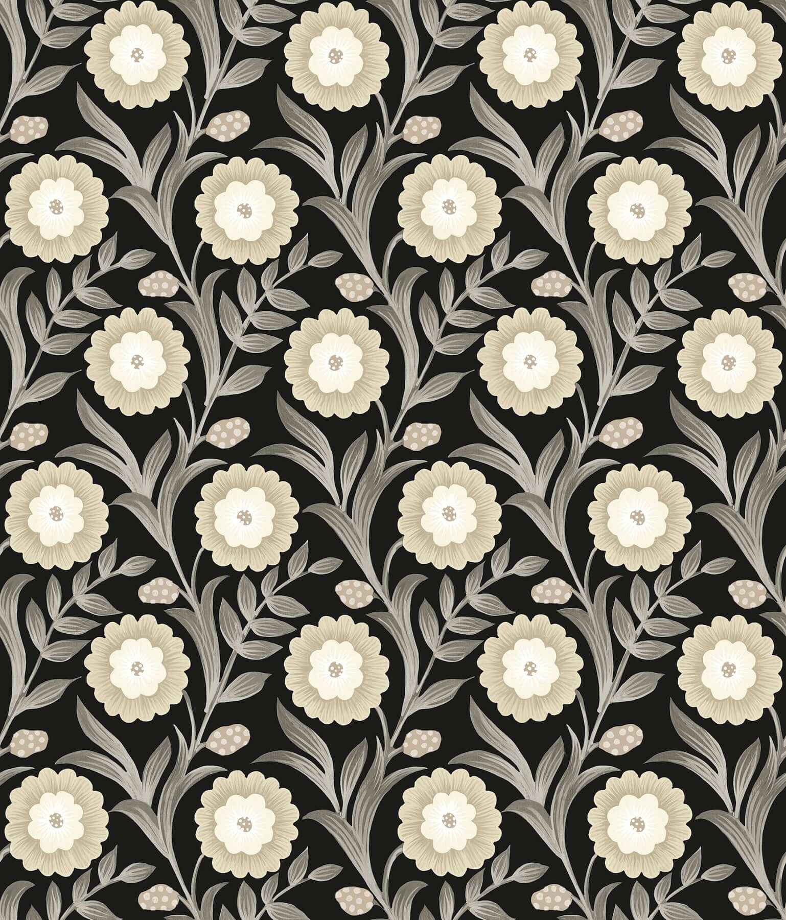 Lillian Black Floral Vine Peel & Stick Wallpaper - York Wallcoverings - PSW1581RL - York Wallcoverings P&S Wallpaper