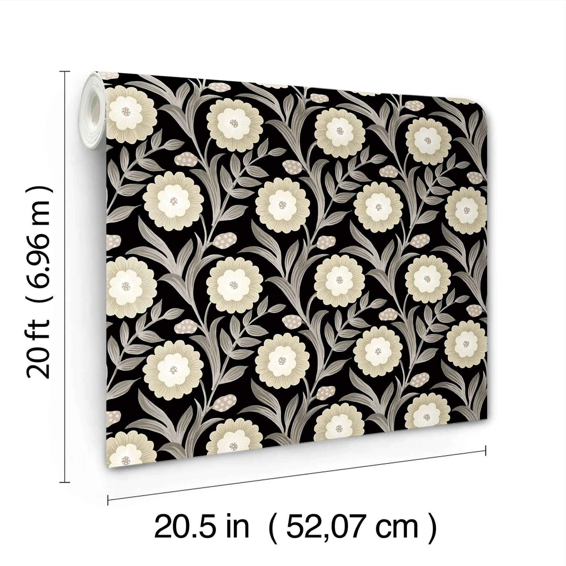 Lillian Black Floral Vine Peel & Stick Wallpaper - York Wallcoverings - PSW1581RL - York Wallcoverings P&S Wallpaper
