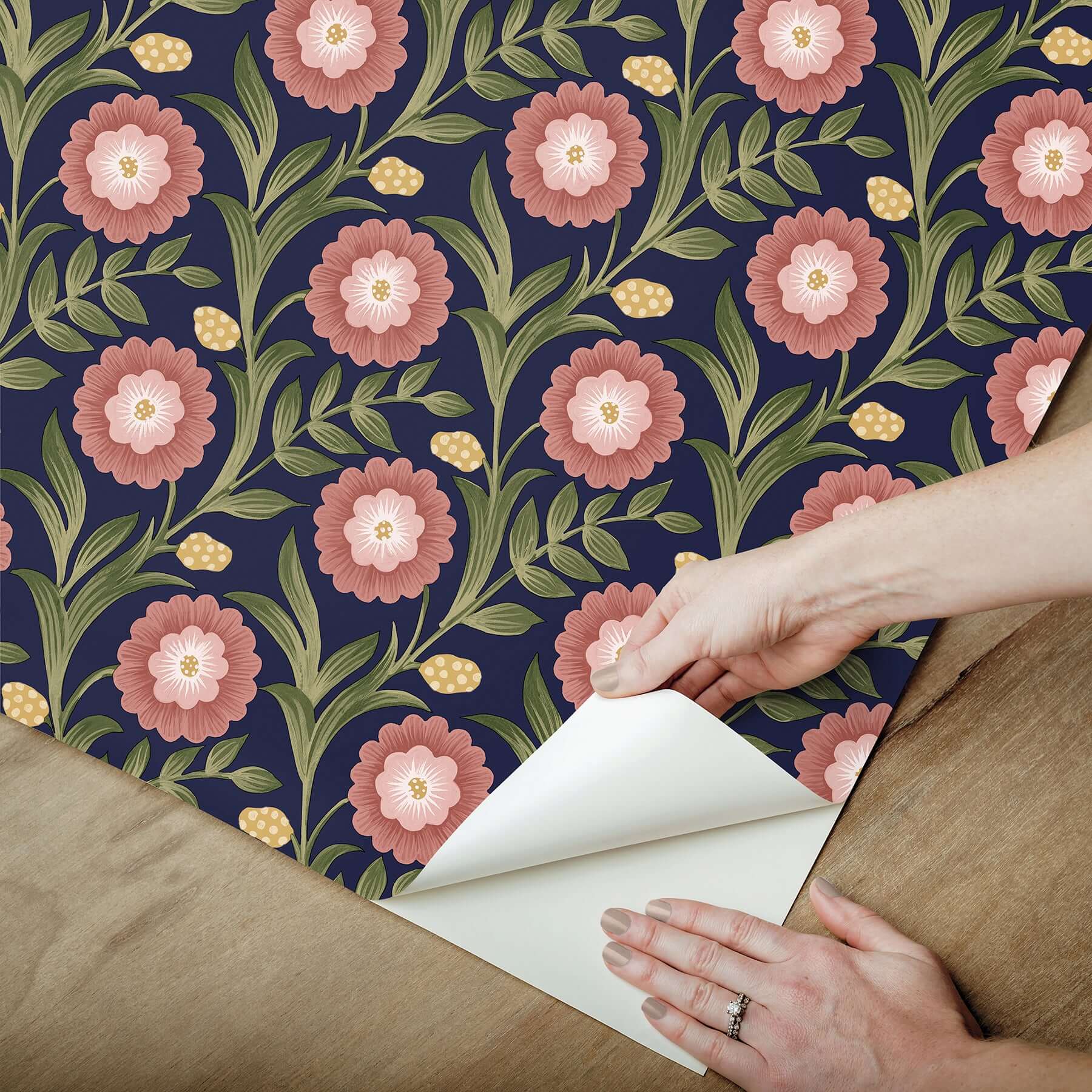 lillian-blue-floral-vine-peel-stick-wallpaper-york-wallcoverings-psw1580rl - York Wallpaper Wallpaper
