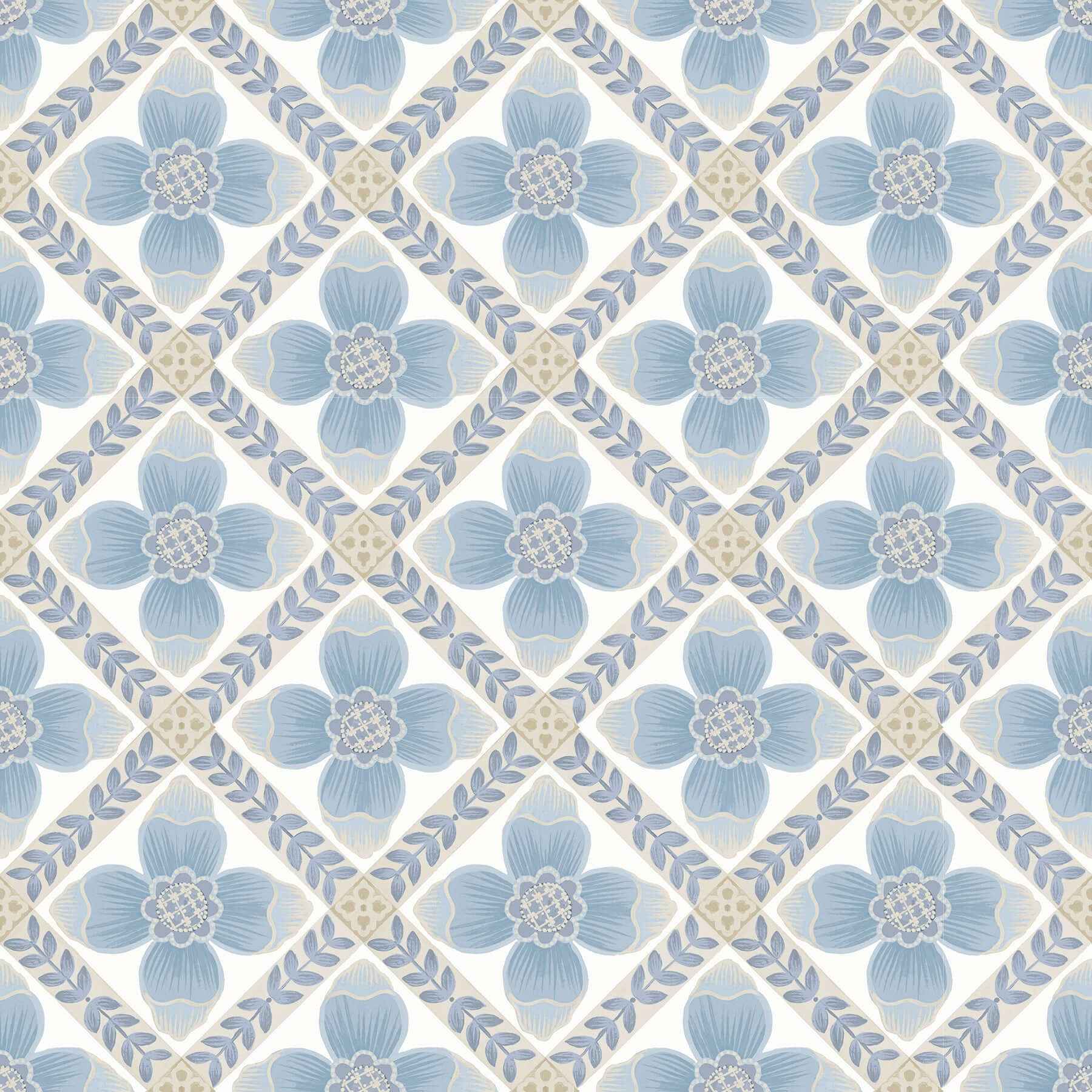 Mimi Blue Quilted Floral Peel & Stick Wallpaper - York Wallcoverings - PSW1583RL