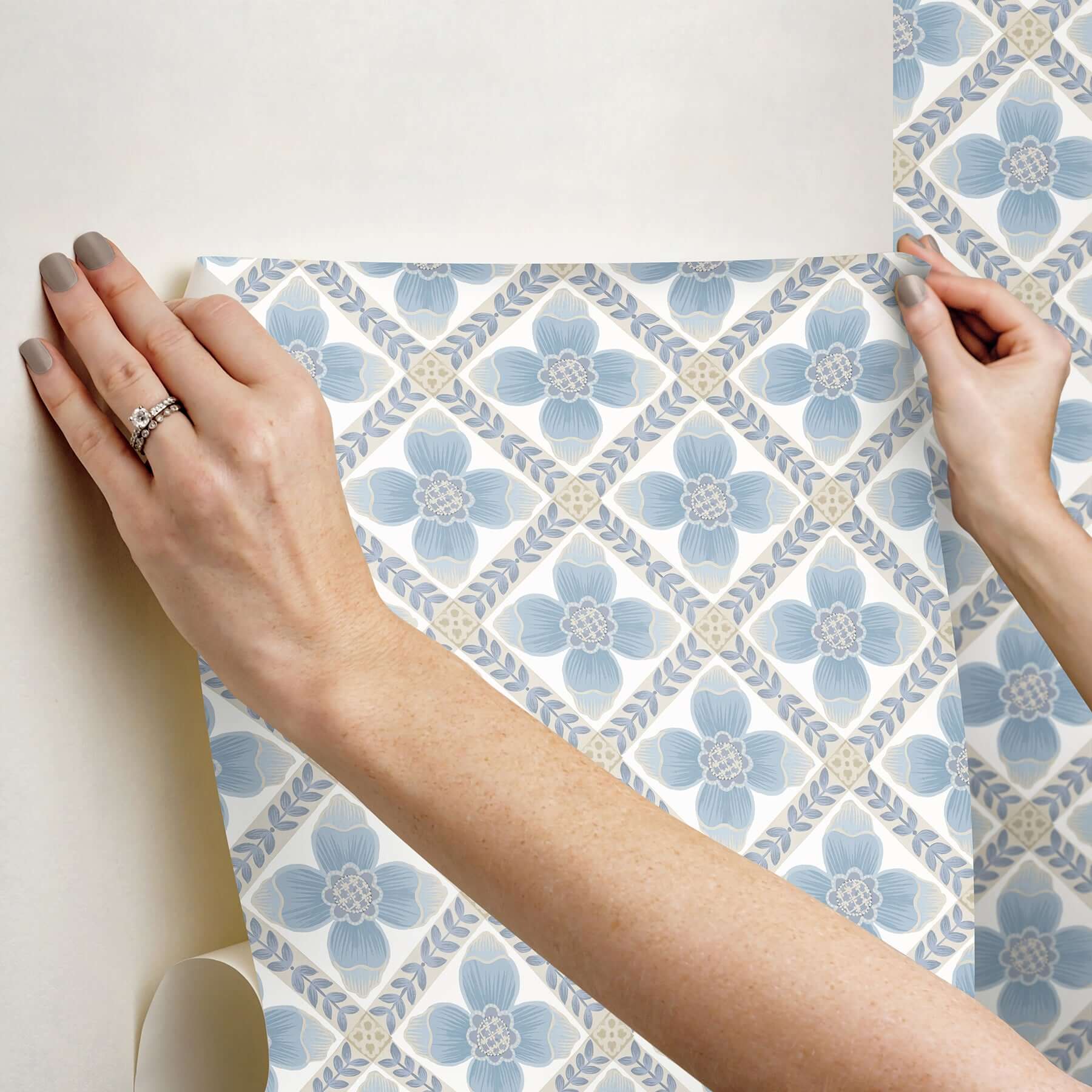 mimi-blue-quilted-floral-peel-stick-wallpaper-york-wallcoverings-psw1583rl - York Wallcoverings Wallpaper