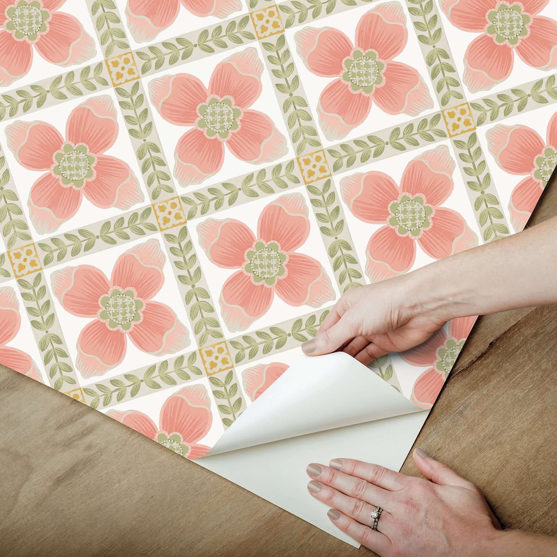 mimi-coral-quilted-floral-peel-stick-wallpaper-york-wallcoverings-psw1584rl - York Wallpaper Wallpaper