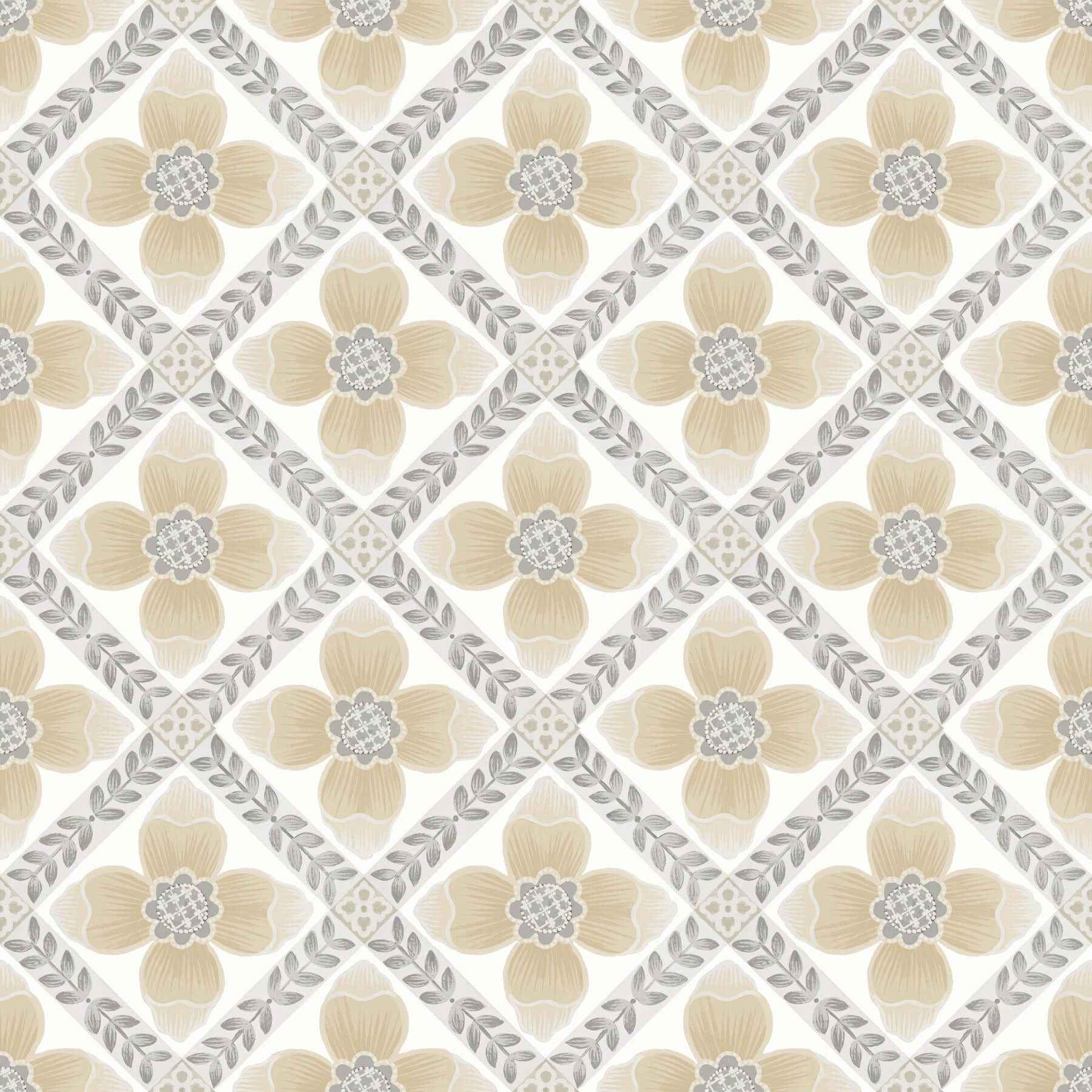 Mimi Neutral Quilted Floral Peel & Stick Wallpaper - York Wallcoverings - PSW1586RL - York Wallcoverings Wallpaper