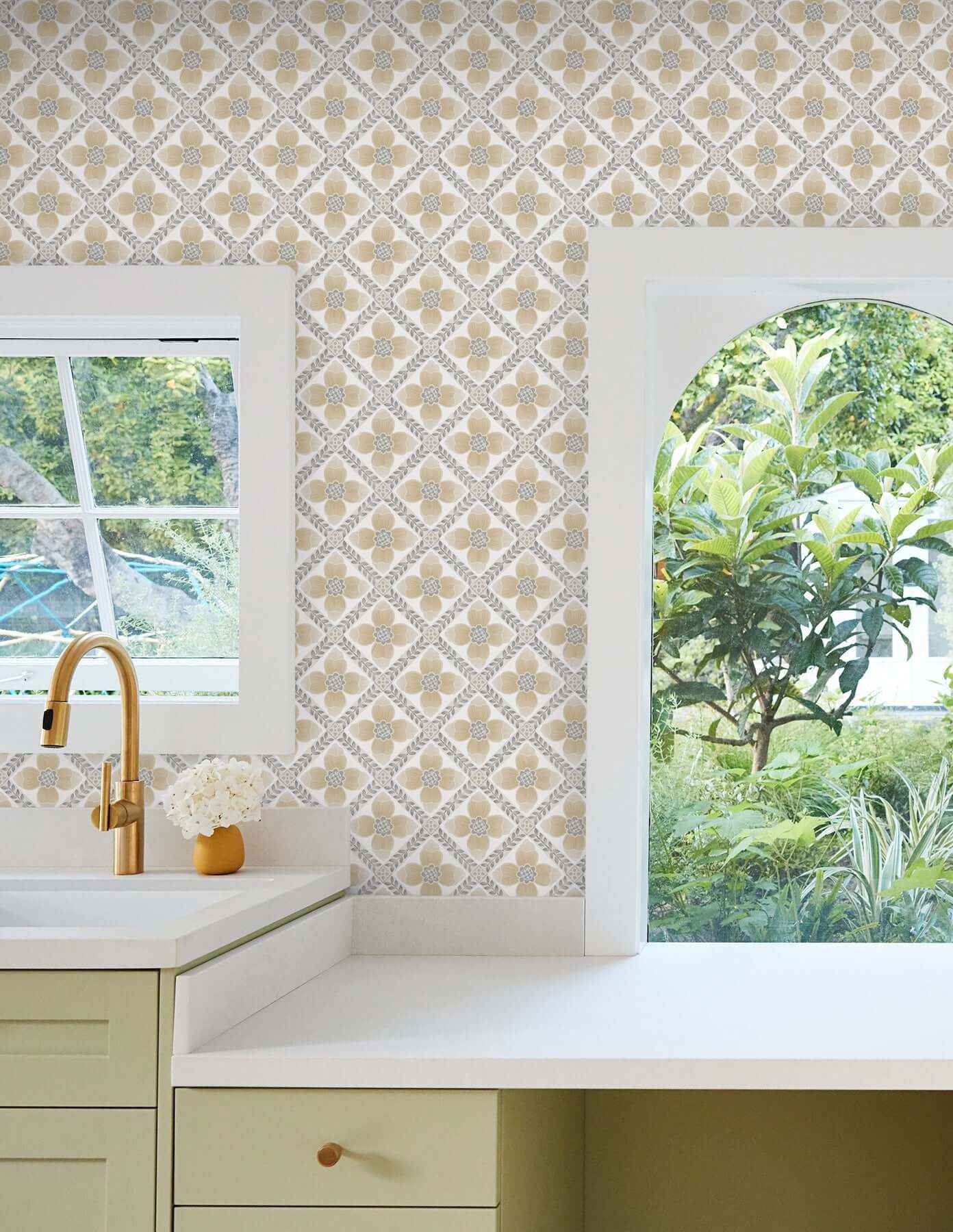 Mimi Neutral Quilted Floral Peel & Stick Wallpaper - York Wallcoverings - PSW1586RL - York Wallcoverings Wallpaper