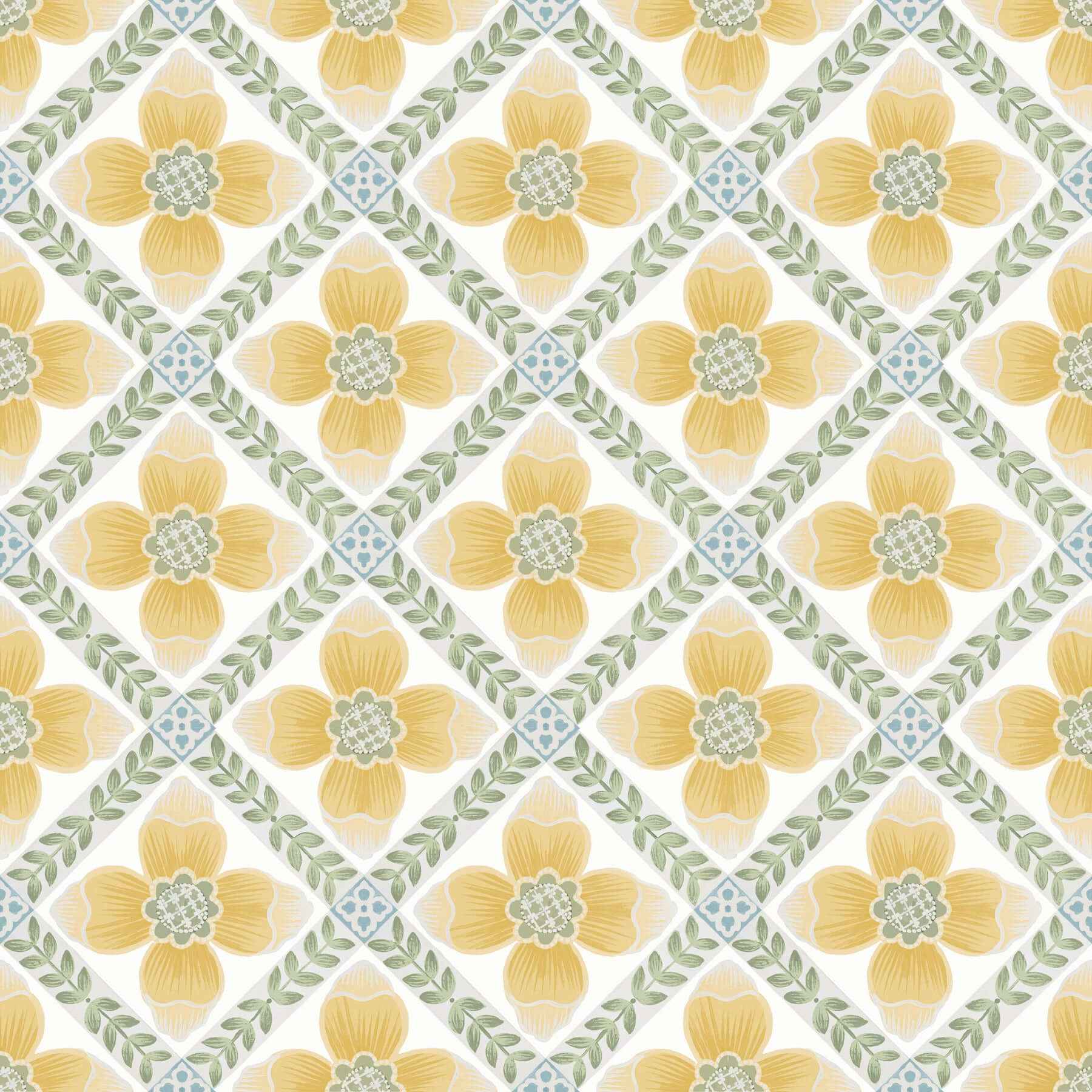 Mimi Yellow Quilted Floral Peel & Stick Wallpaper - York Wallcoverings - PSW1585RL - York Wallcoverings P&S Wallpaper