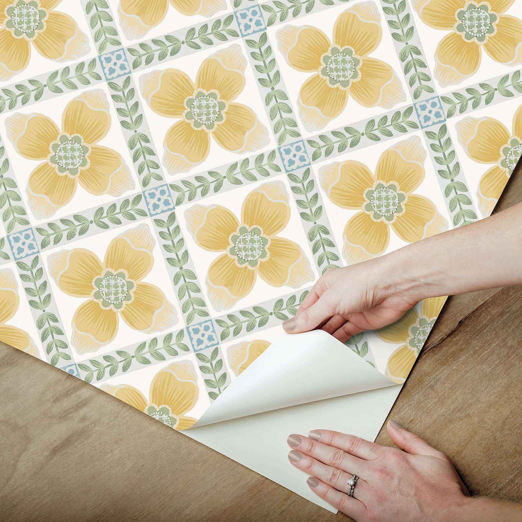 Mimi Yellow Quilted Floral Peel & Stick Wallpaper - York Wallcoverings - PSW1585RL - York Wallcoverings P&S Wallpaper