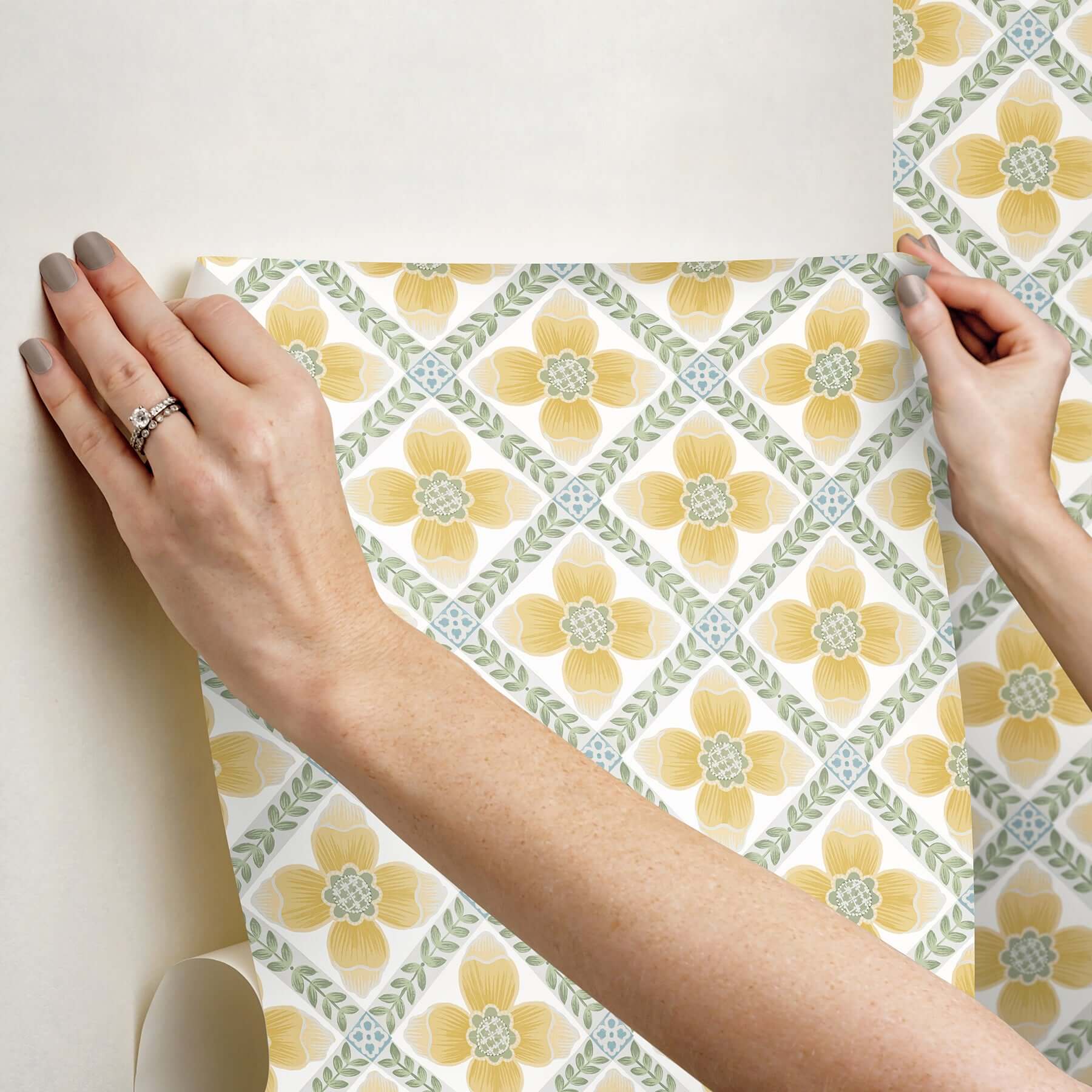 mimi-yellow-quilted-floral-peel-stick-wallpaper-york-wallcoverings-psw1585rl - York Wallcoverings P&S Wallpaper
