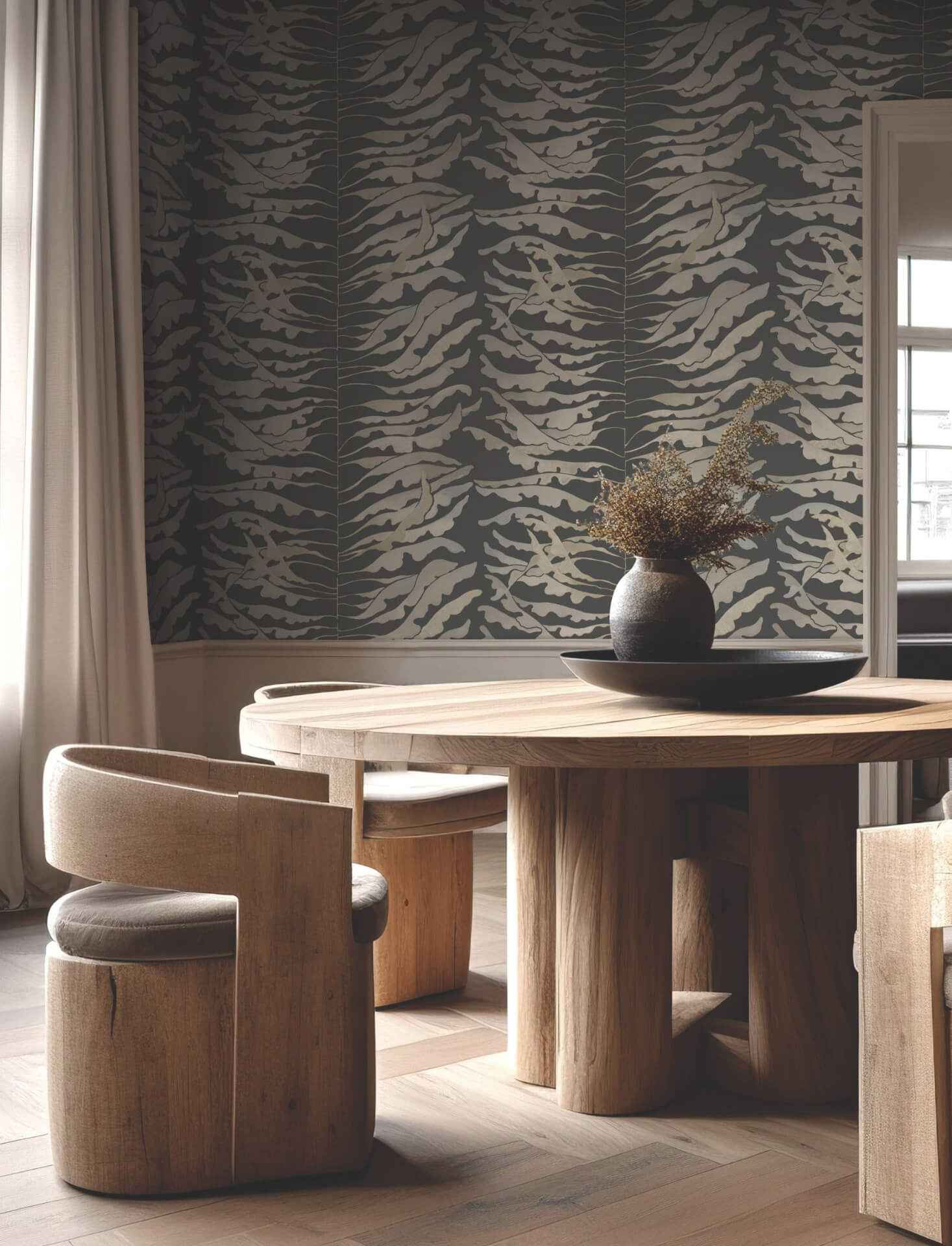 Leaf Column Black Wallpaper - York Wallcoverings - FM1042 - York Wallcoverings Wallpaper