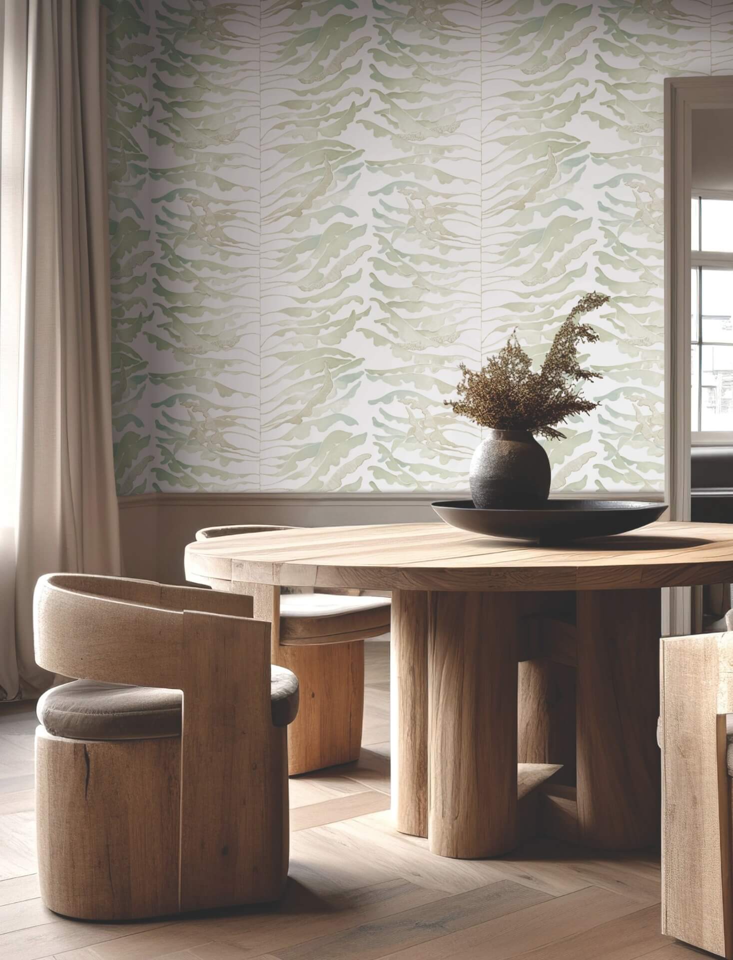 leaf-column-wallpaper-green-york-wallcoverings-fm1045 - York Wallcoverings Wallpaper