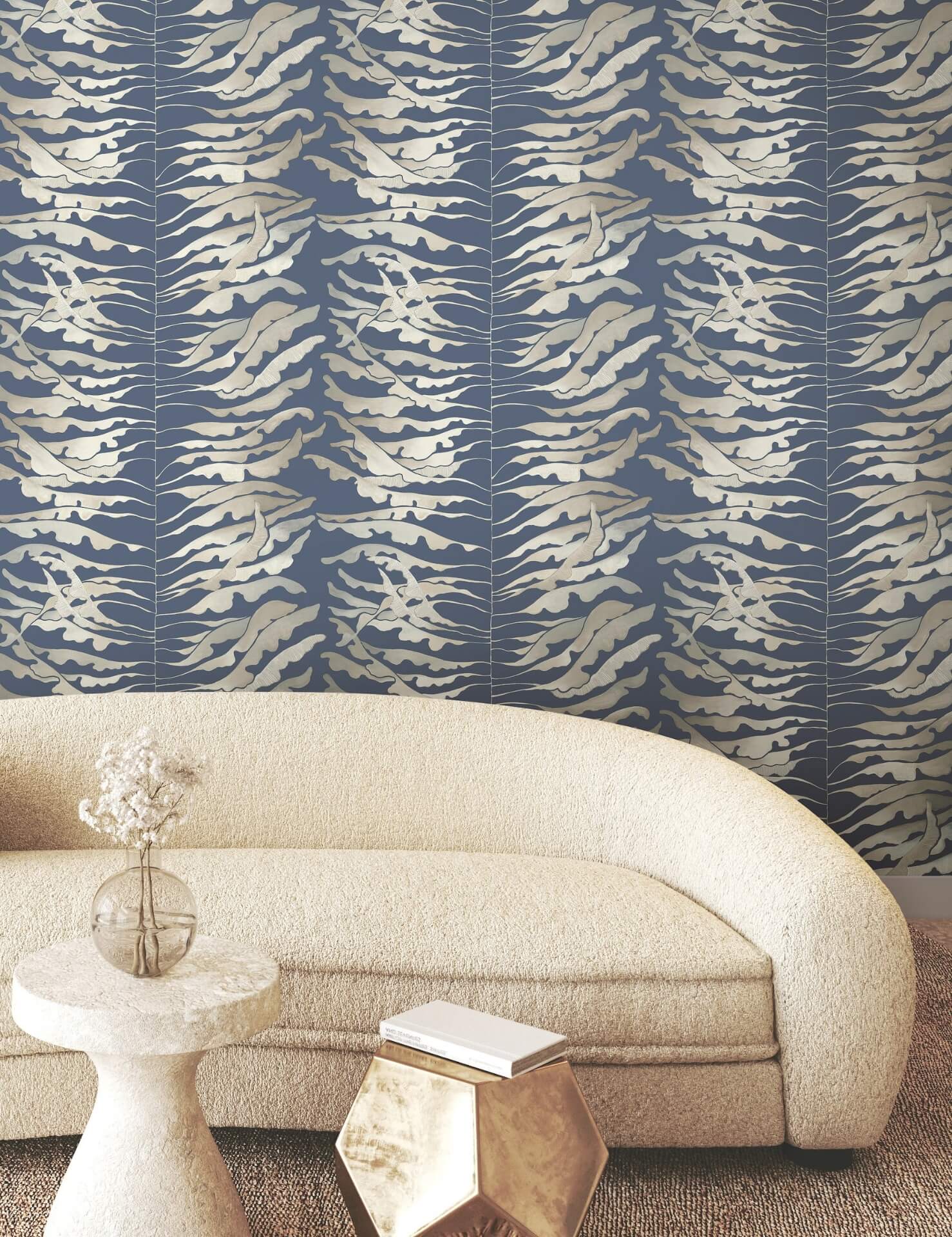 leaf-column-navy-wallpaper-york-wallcoverings-fm1043 - York Wallpaper Wallpaper