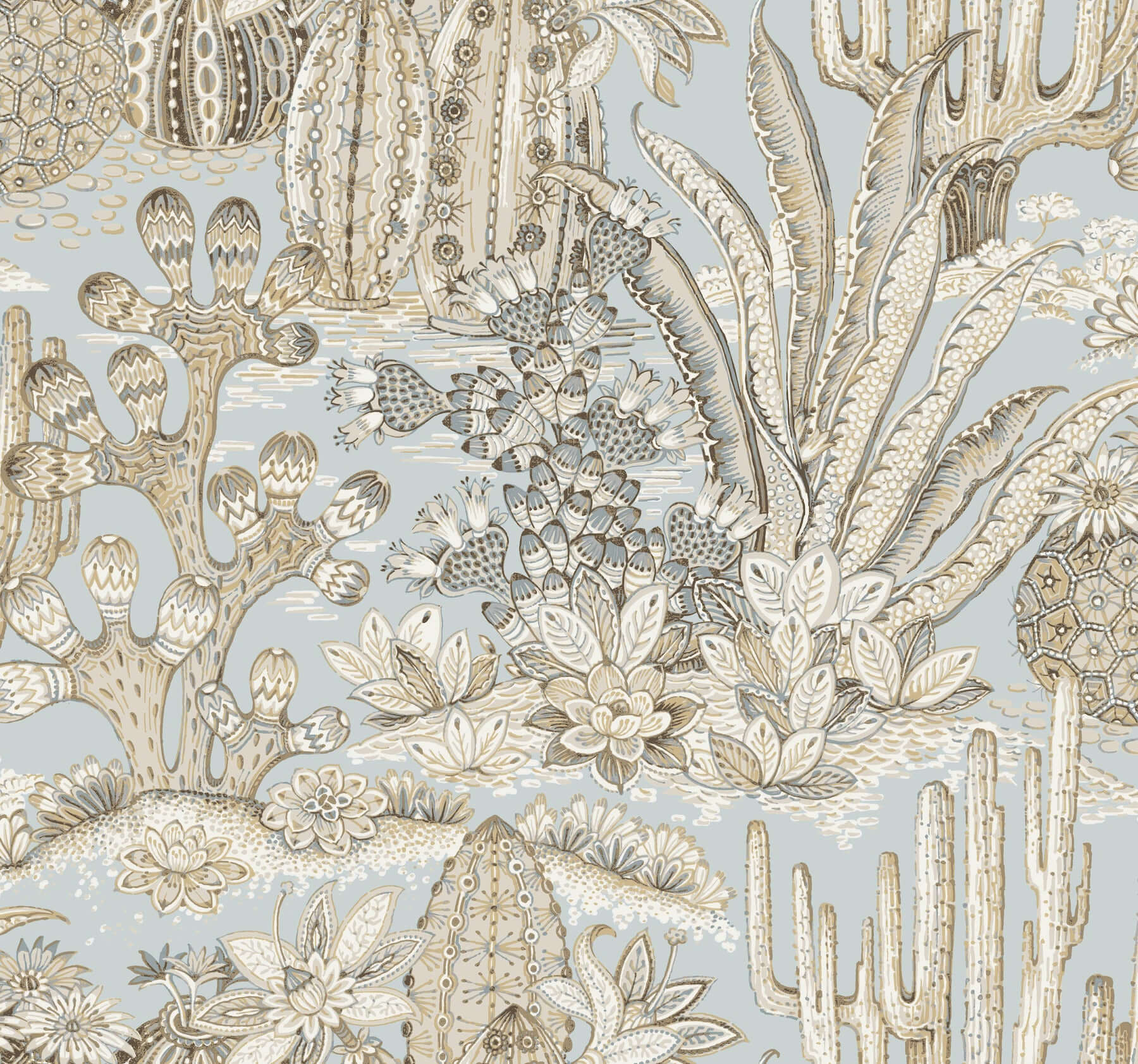 lotus-land-cacti-sky-blue-wallpaper-york-wallcoverings-mt5634 - York Wallcoverings Wallpaper