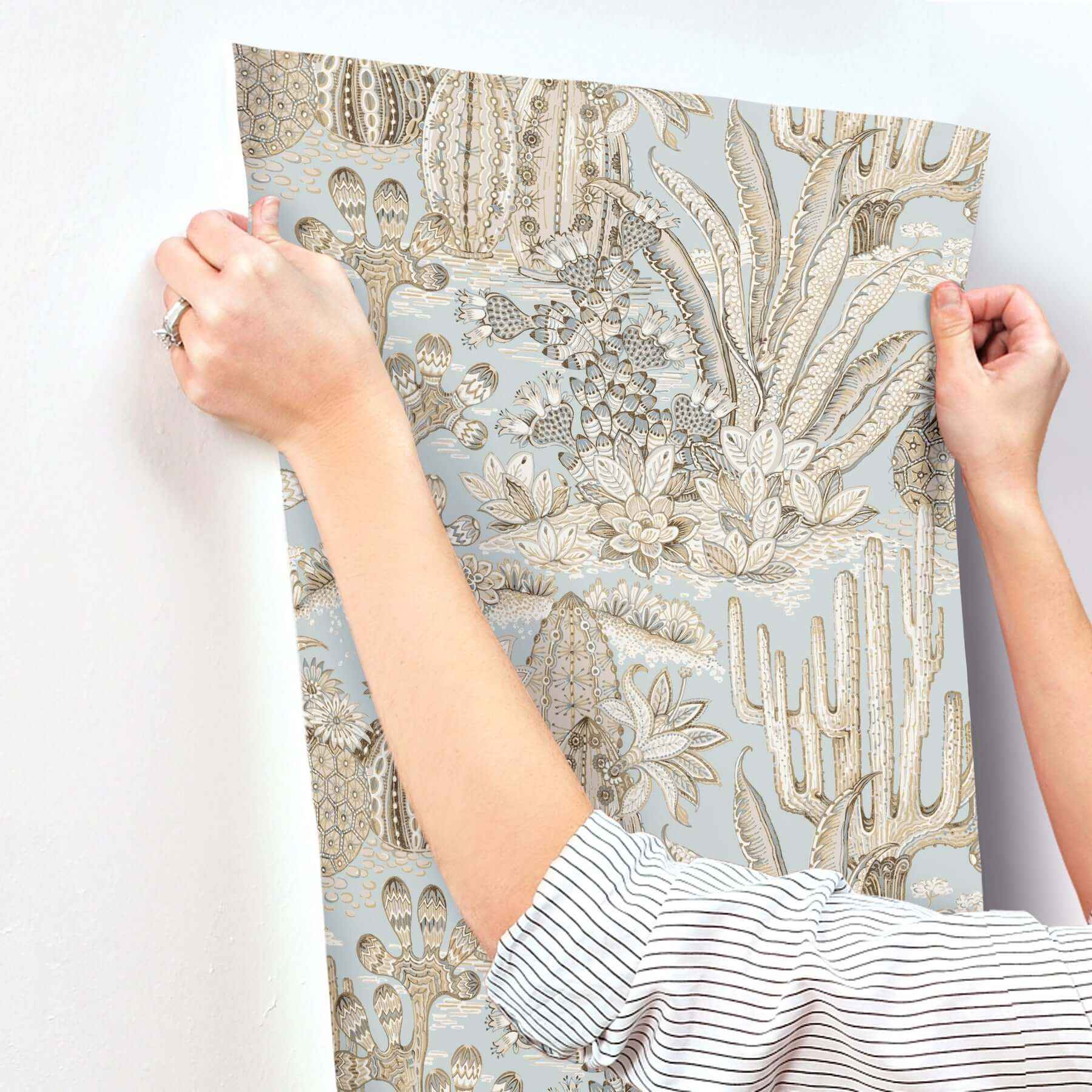 Lotus Land Cacti Sky Blue Wallpaper - York Wallcoverings - MT5634 - York Wallcoverings Wallpaper