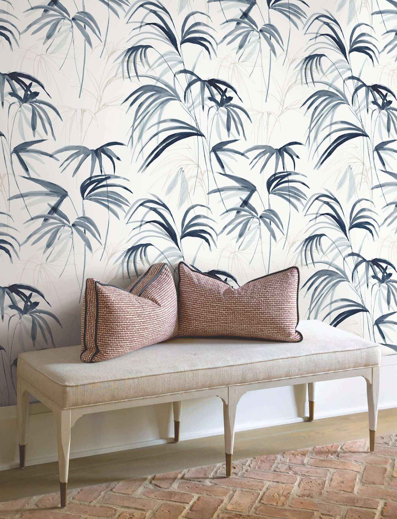 Inky Palms Blue Peel & Stick Wallpaper - York Wallcoverings - PSW1610RL - York Wallcoverings Wallpaper