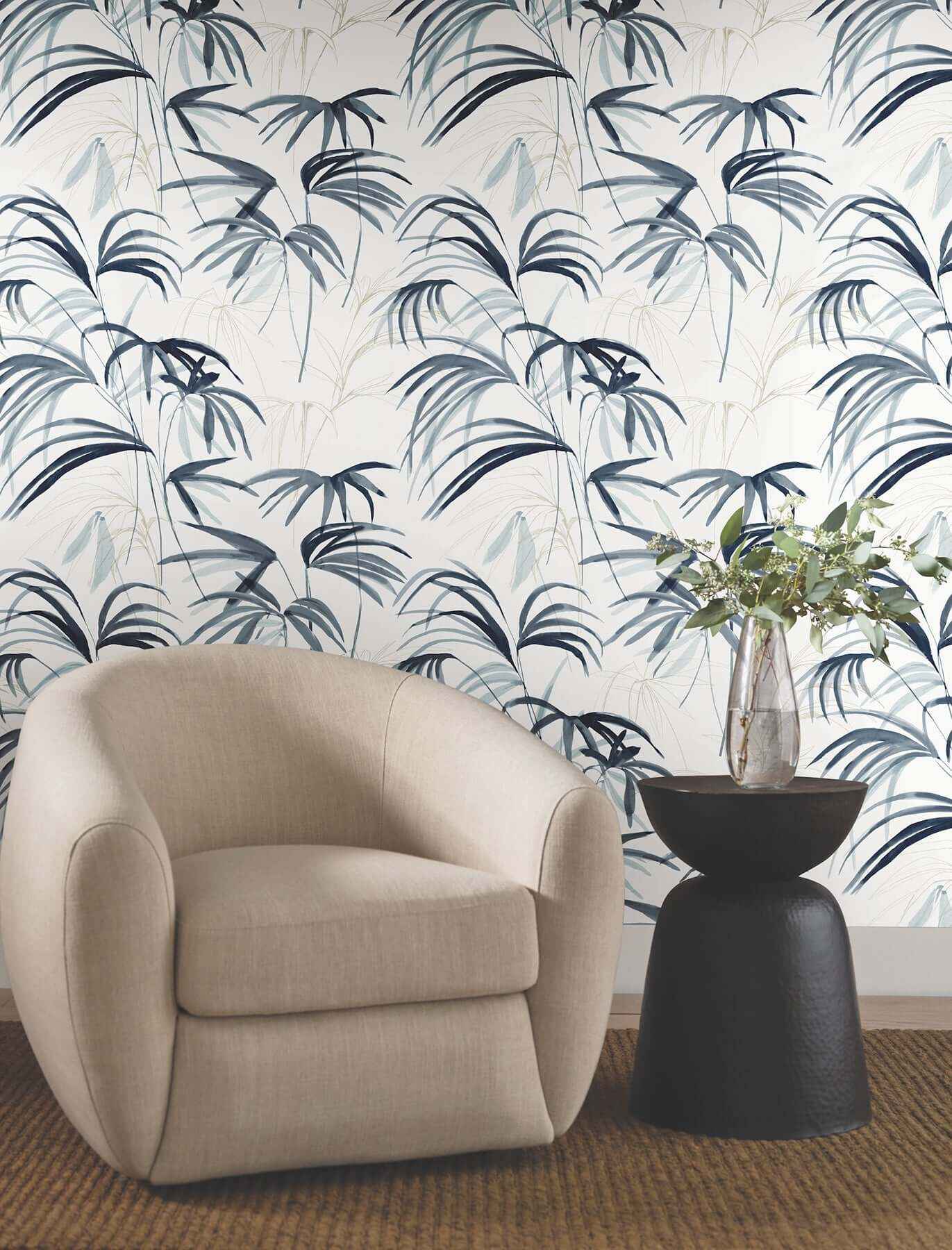 Inky Palms Blue Peel & Stick Wallpaper - York Wallcoverings - PSW1610RL - York Wallcoverings Wallpaper