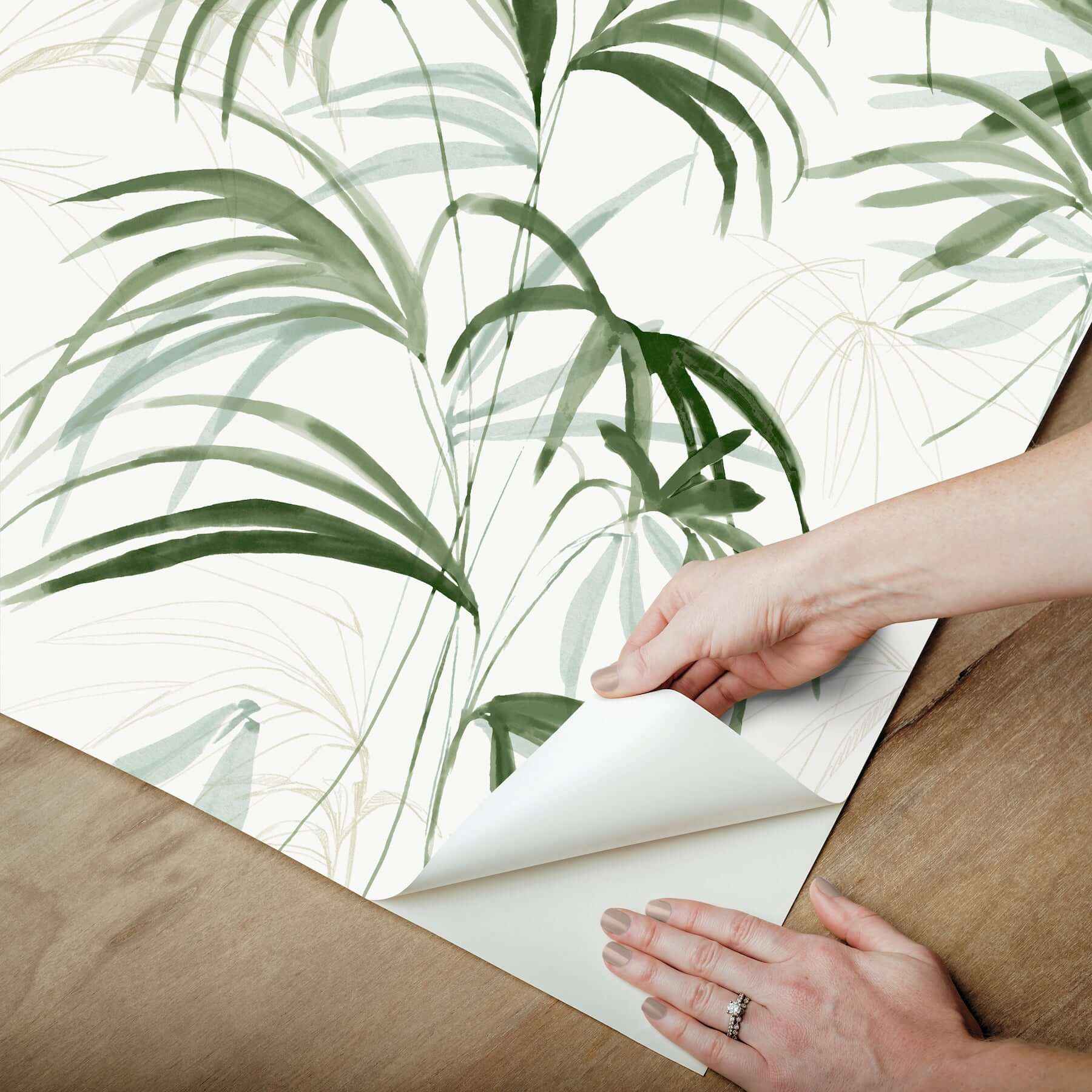 Inky Palms Green Peel & Stick Wallpaper - York Wallcoverings - PSW1609RL - York Wallcoverings Wallpaper