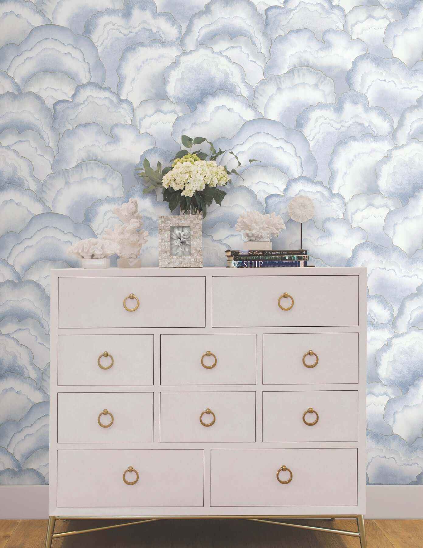 Abalone Fans Blue Peel & Stick Wallpaper - York Wallcoverings - PSW1616RL - York Wallcoverings Wallpaper