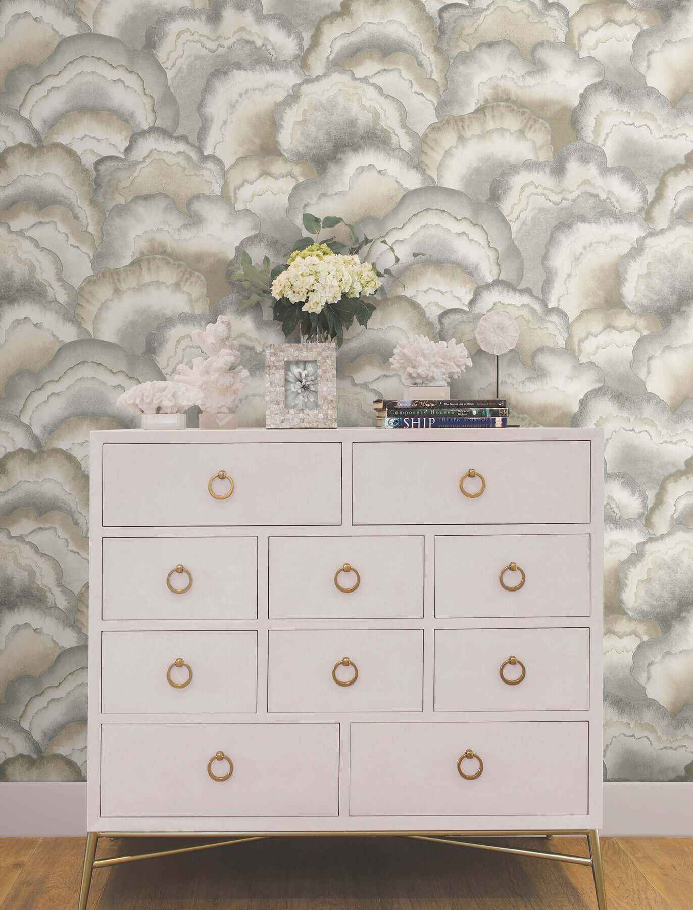 Abalone Fans Smokey Peel & Stick Wallpaper - York Wallcoverings - PSW1615RL - York Wallcoverings Wallpaper