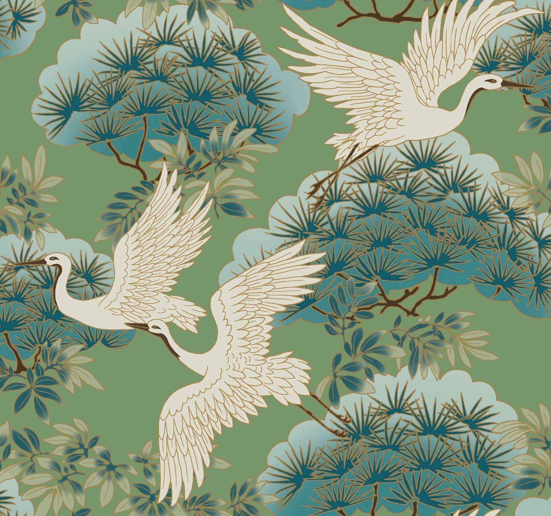 Sprig & Heron Green Wallpaper - York Wallcoverings - ZA8008 - York Wallcoverings Wallpaper