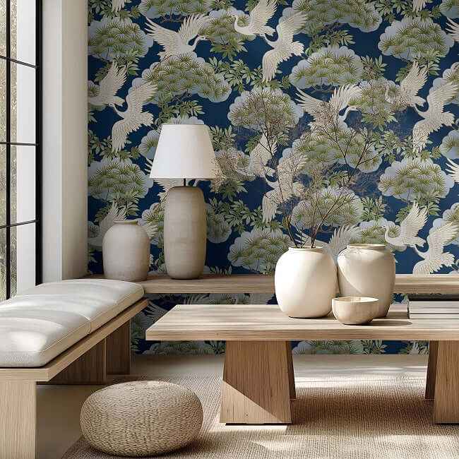 Sprig & Heron Navy Wallpaper - York Wallcoverings - ZA8007 - York Wallcoverings Wallpaper