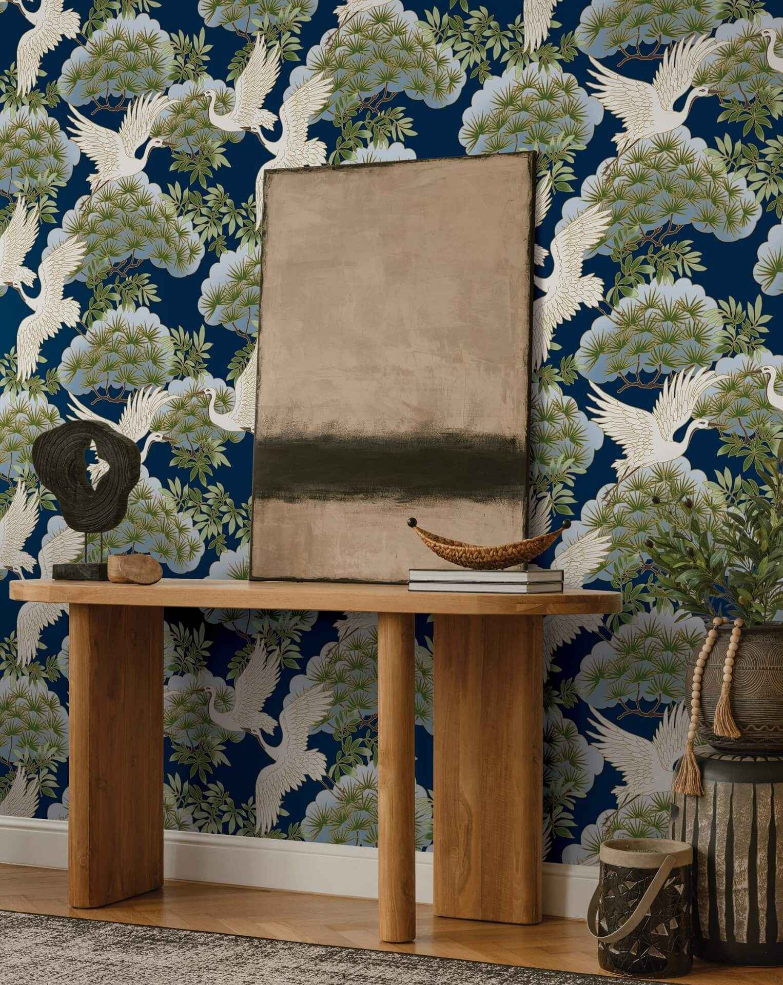 Sprig & Heron Navy Wallpaper - York Wallcoverings - ZA8007 - York Wallcoverings Wallpaper