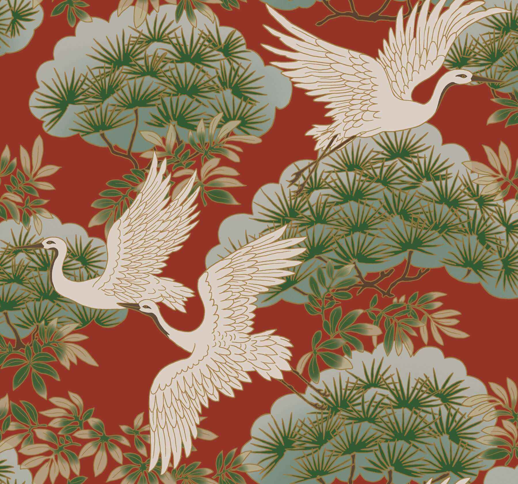 Sprig & Heron Red Wallpaper - York Wallcoverings - ZA8006