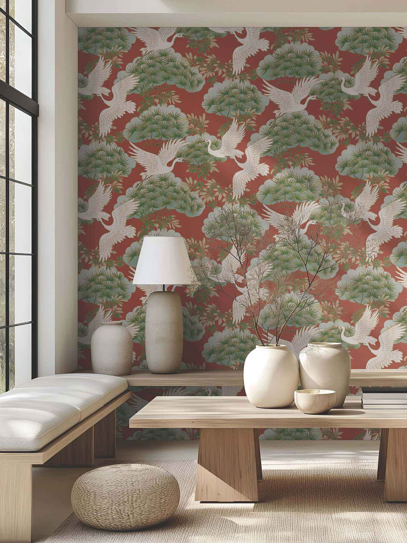 Sprig & Heron Red Wallpaper - York Wallcoverings - ZA8006 - York Wallcoverings Wallpaper