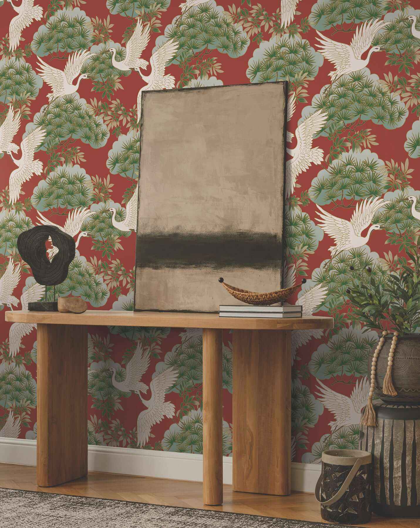 Sprig & Heron Red Wallpaper - York Wallcoverings - ZA8006 - York Wallcoverings Wallpaper