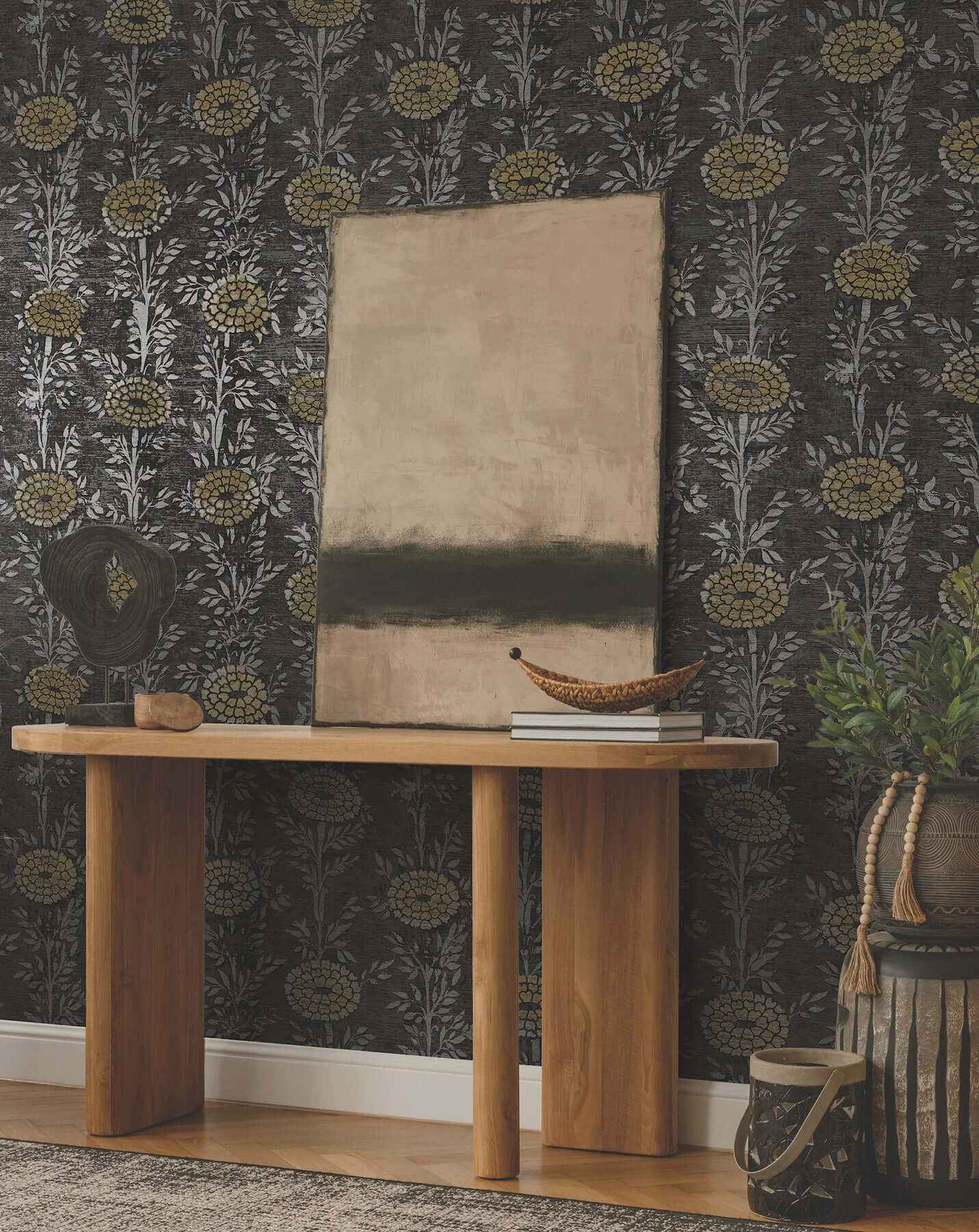 French Marigold Black & Gold Wallpaper - York Wallcoverings - ZA8017 - York Wallcoverings Wallpaper
