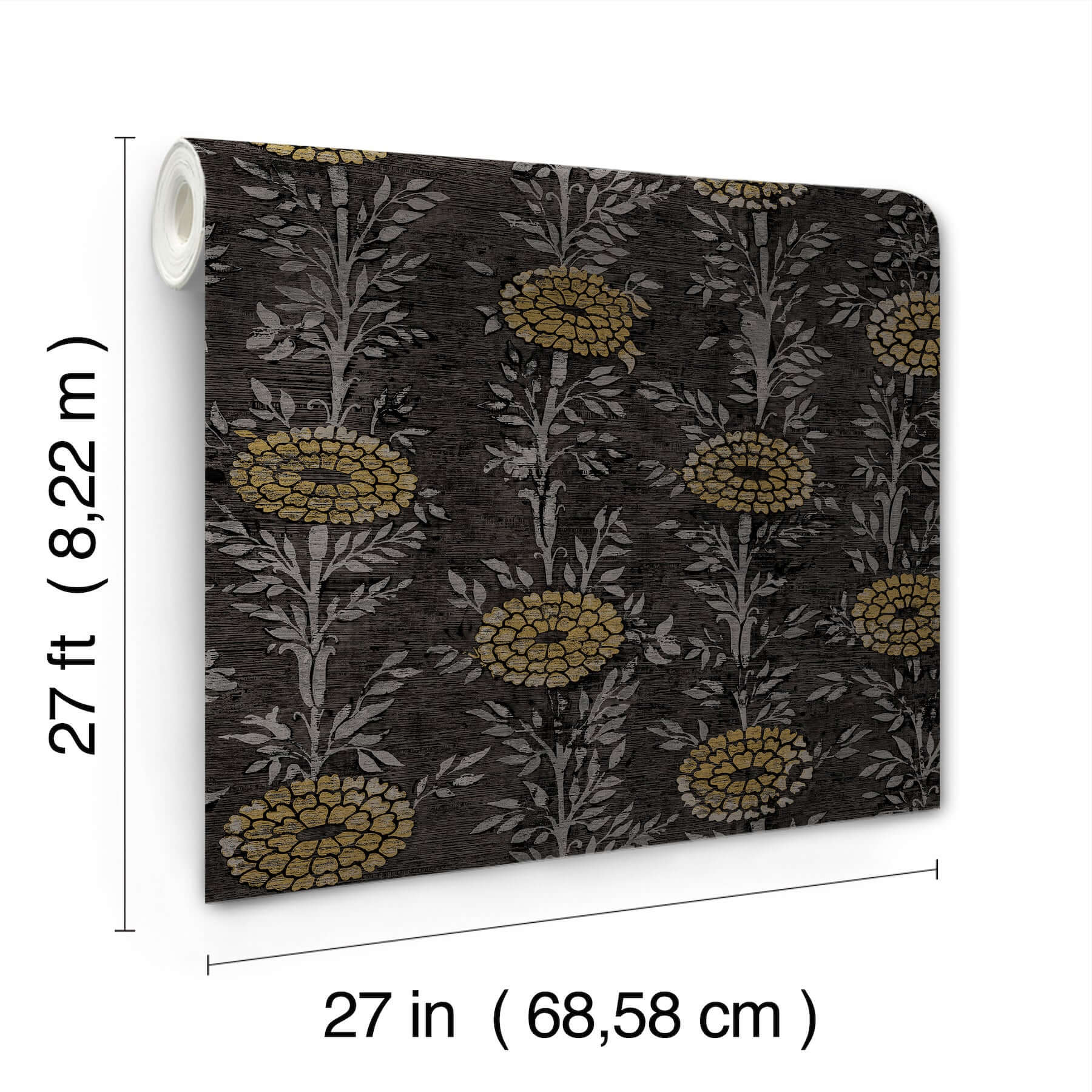 french-marigold-wallpaper-black-gold-york-wallcoverings-za8017 - York Wallcoverings Wallpaper