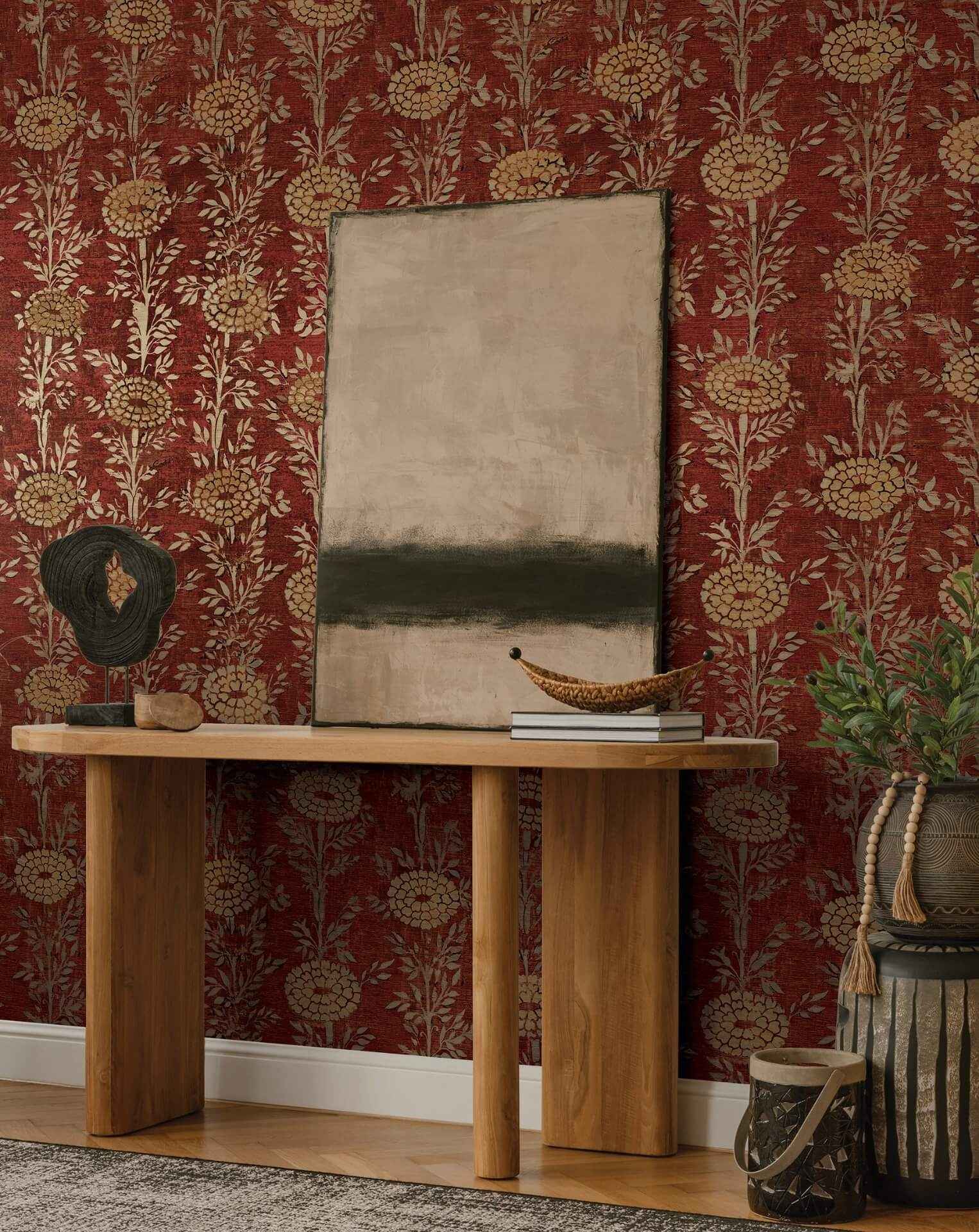 French Marigold Red & Gold Wallpaper - York Wallcoverings - ZA8019 - York Wallcoverings Wallpaper