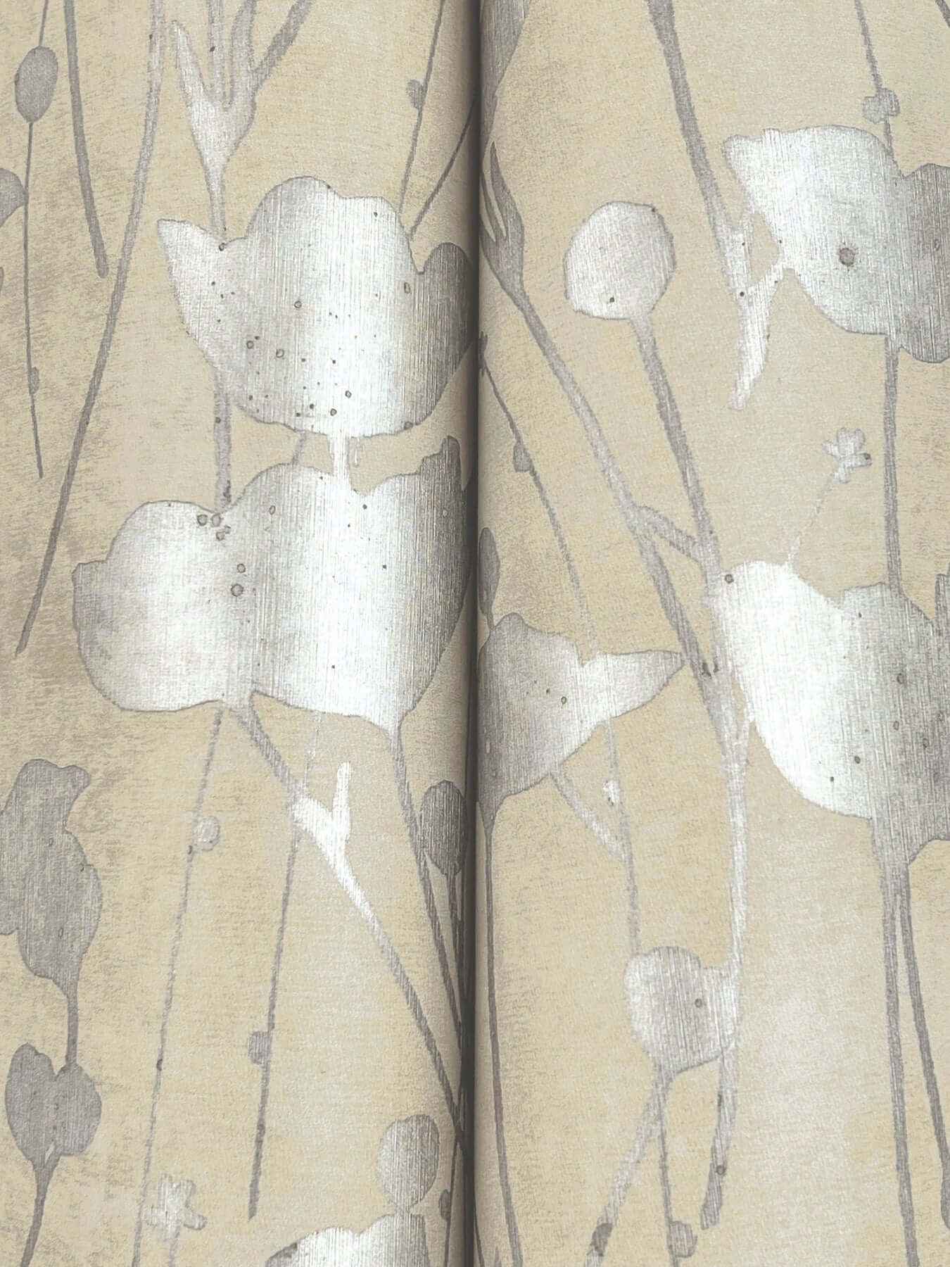 Shimmering Poppies Cream & Silver Wallpaper - York Wallcoverings - ZA8067 - York Wallcoverings Wallpaper
