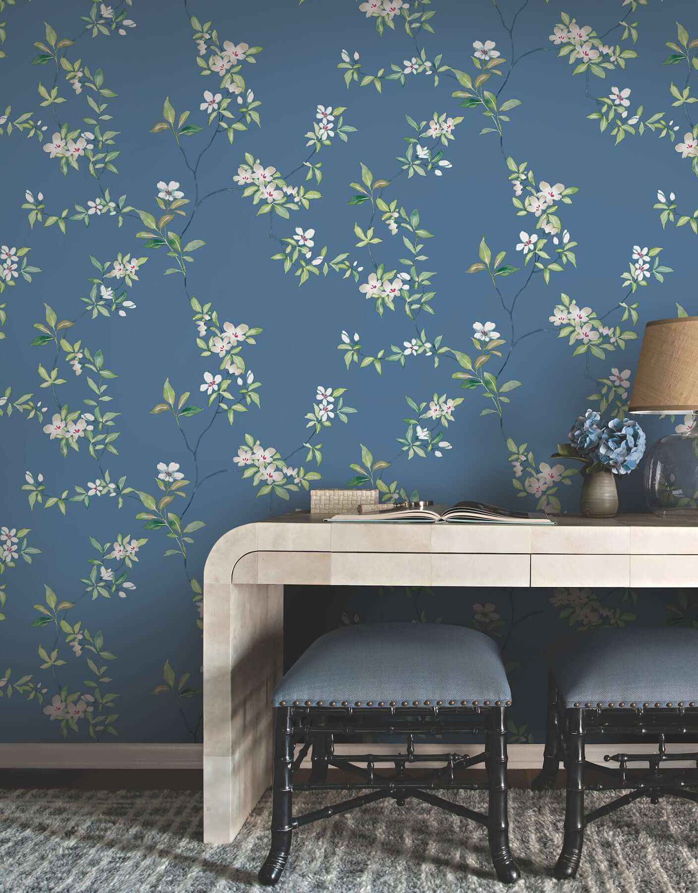 April Blossom Cobalt Wallpaper - York Wallcoverings - ZA8072 - York Wallcoverings Wallpaper