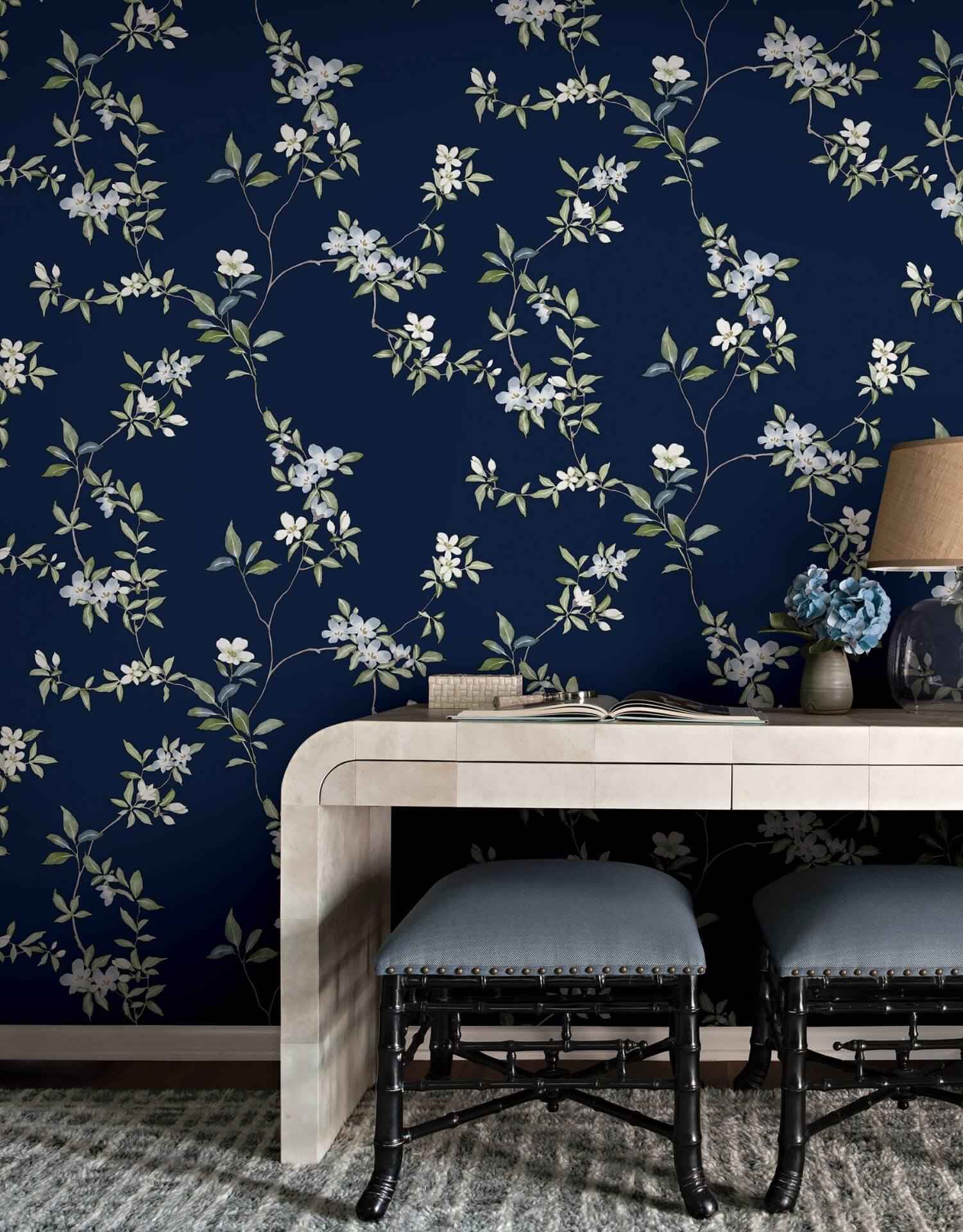 April Blossom Navy Wallpaper - York Wallcoverings - ZA8071 - York Wallcoverings Wallpaper