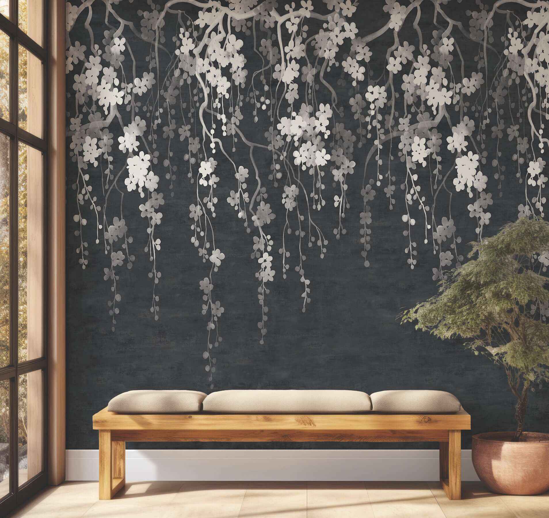 Sakura Blooms Black Wall Mural - York Wallcoverings - ZA8058M - York Wallcoverings Wallpaper