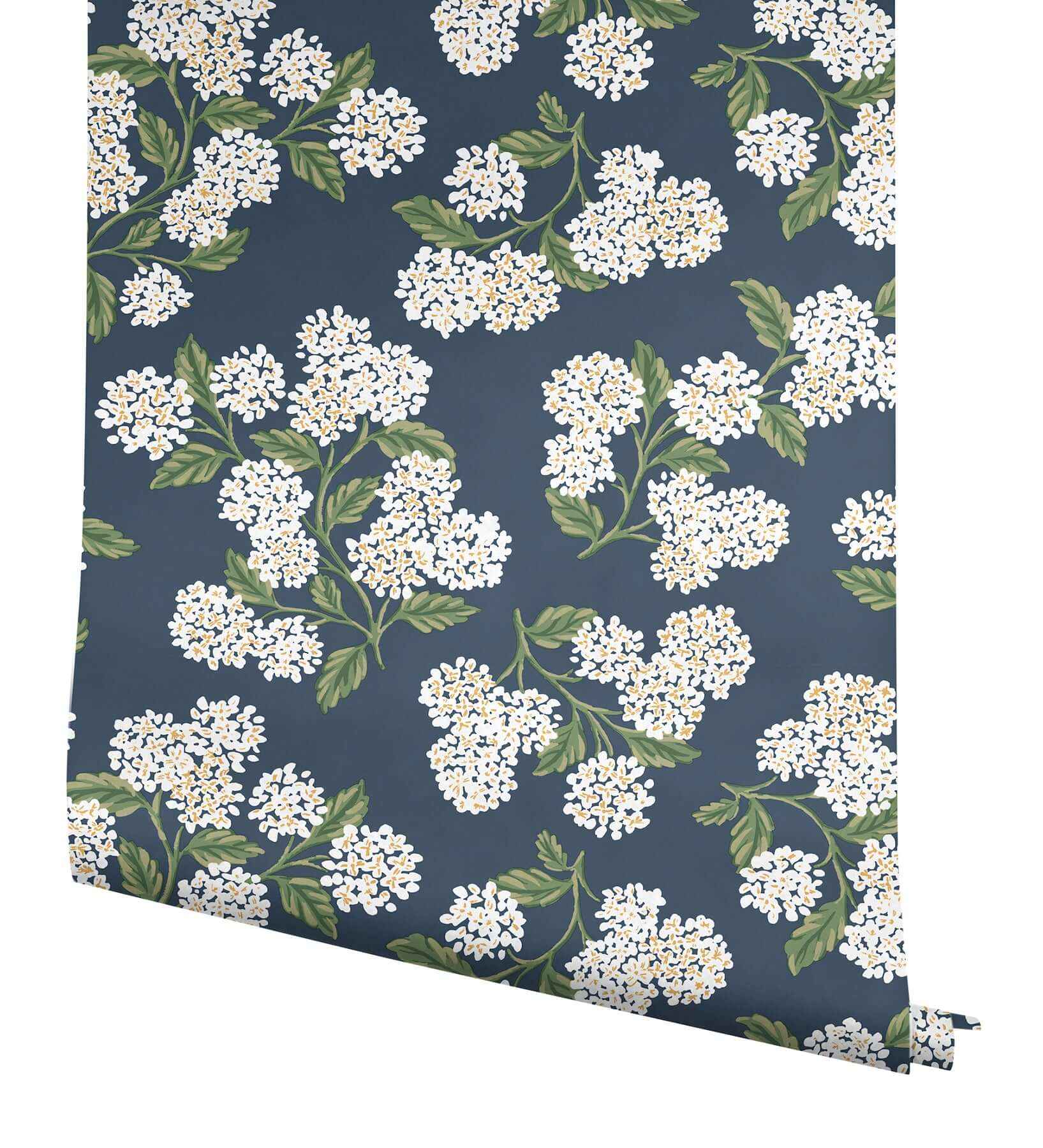Hydrangea Navy & White Peel & Stick Wallpaper - York Wallcoverings - PSW1619RL - York Wallcoverings Wallpaper