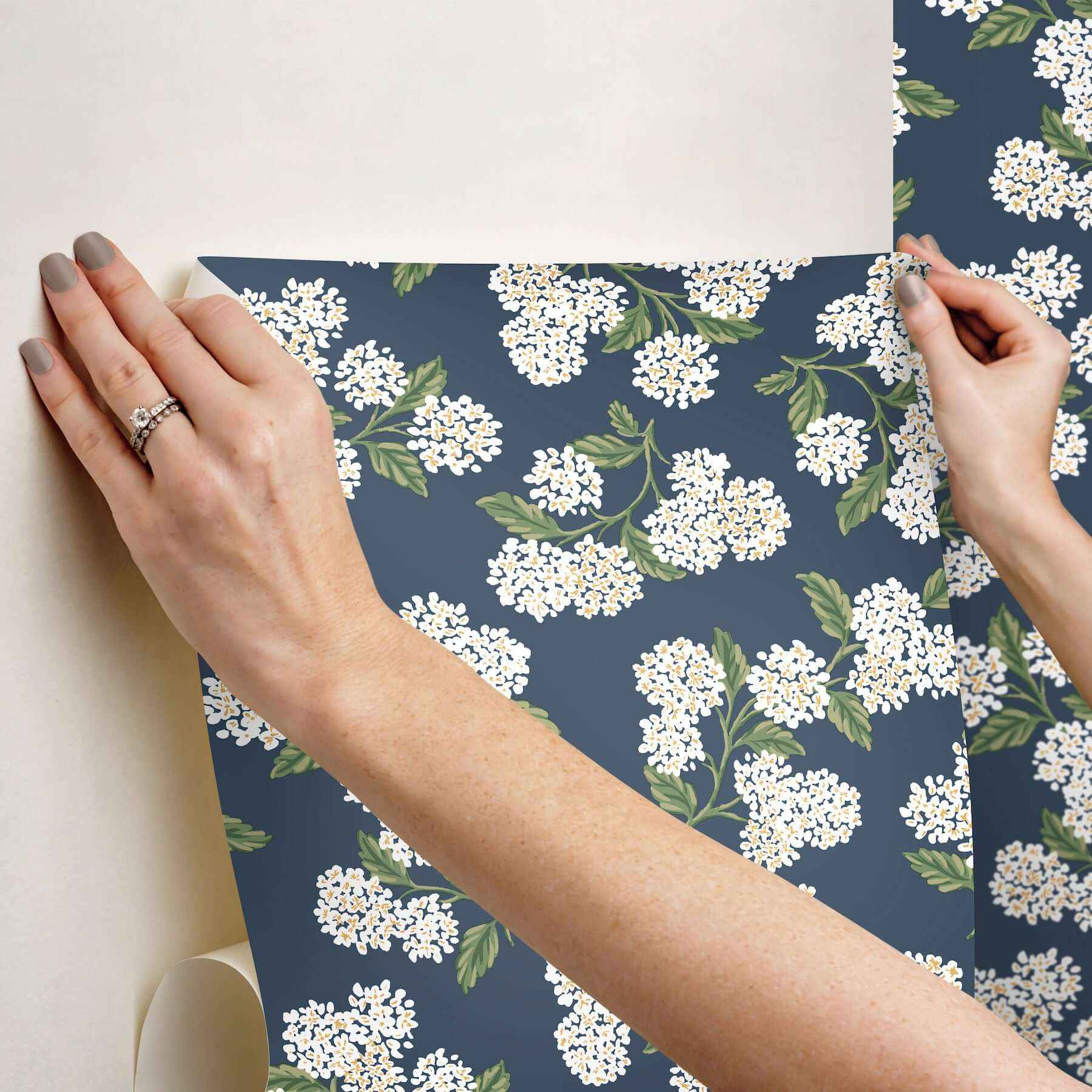 Hydrangea Navy & White Peel & Stick Wallpaper - York Wallcoverings - PSW1619RL - York Wallcoverings Wallpaper
