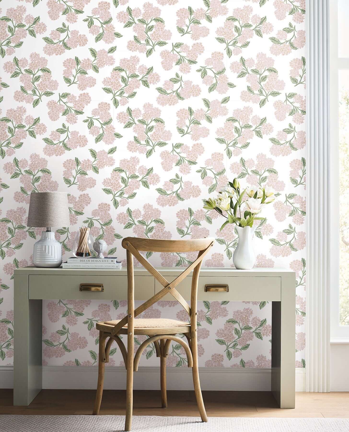 hydrangea-pink-white-peel-stick-wallpaper-york-wallcoverings-psw1620rl - York Wallcoverings Wallpaper