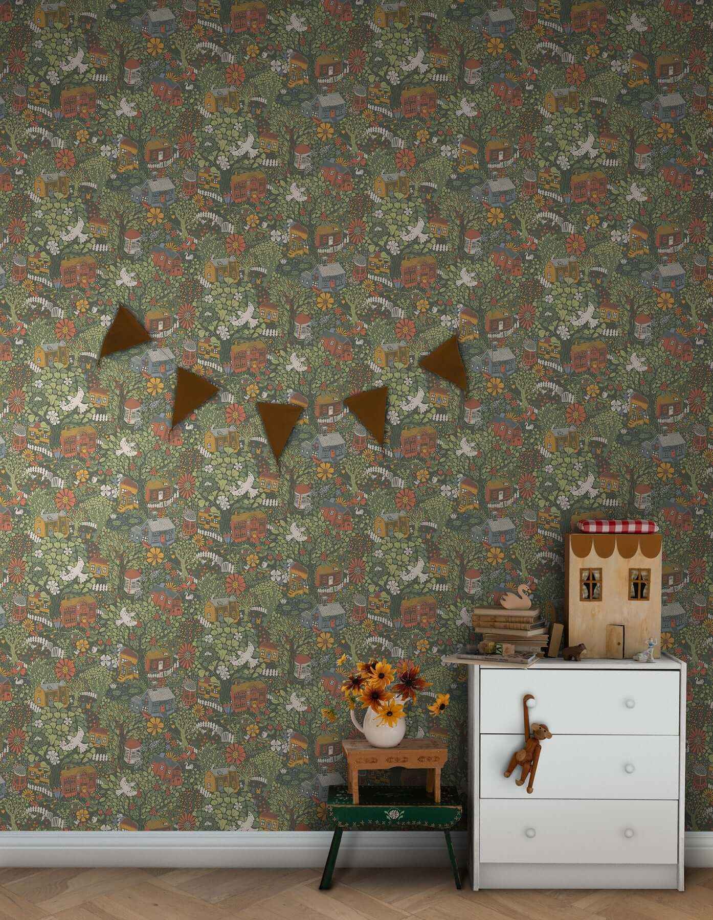 Bygga Bo Dark Green Wallpaper - York Wallcoverings - MB63003 - York Wallcoverings Wallpaper