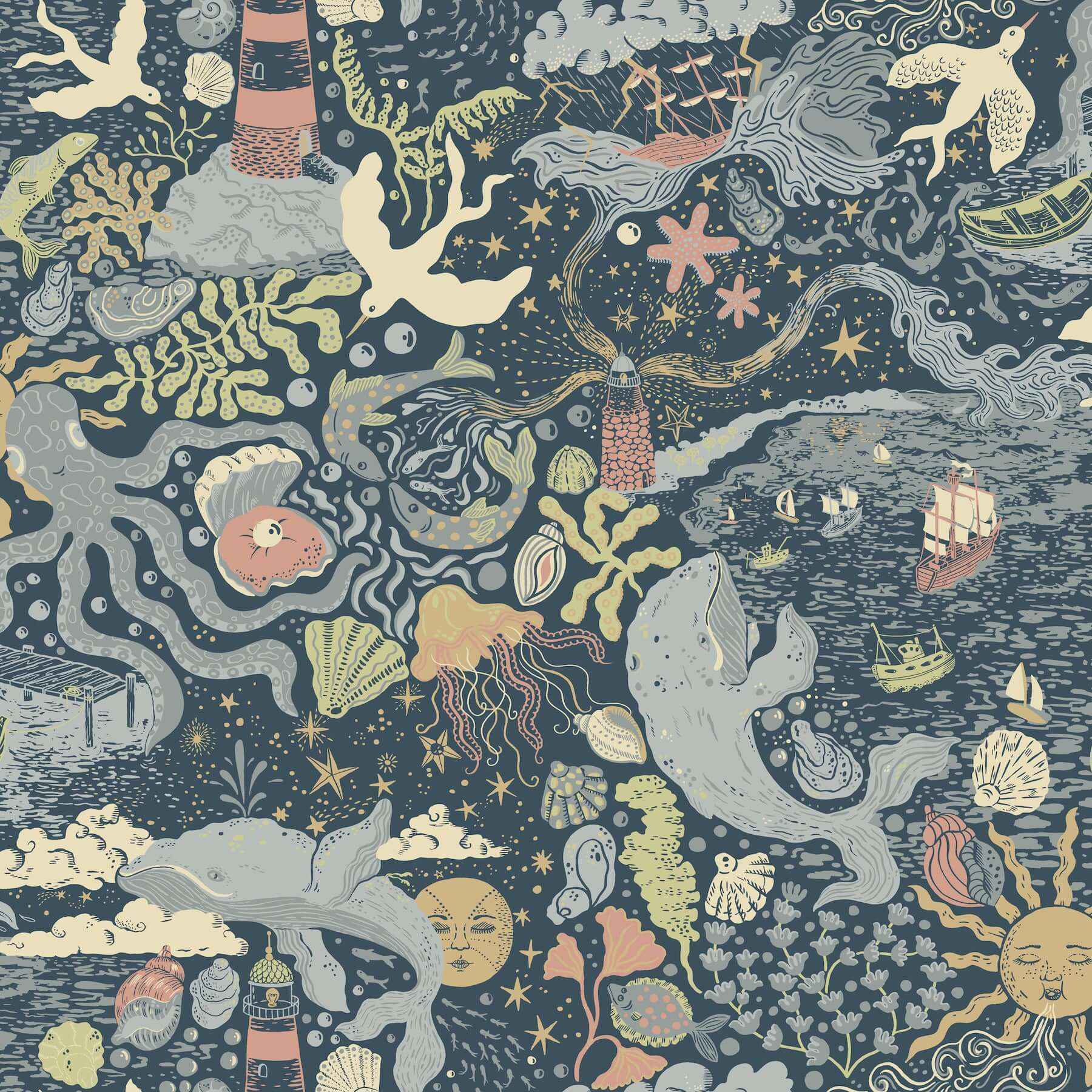 Havet Dark Blue Wallpaper - York Wallcoverings - MB29018 - York Wallcoverings Wallpaper