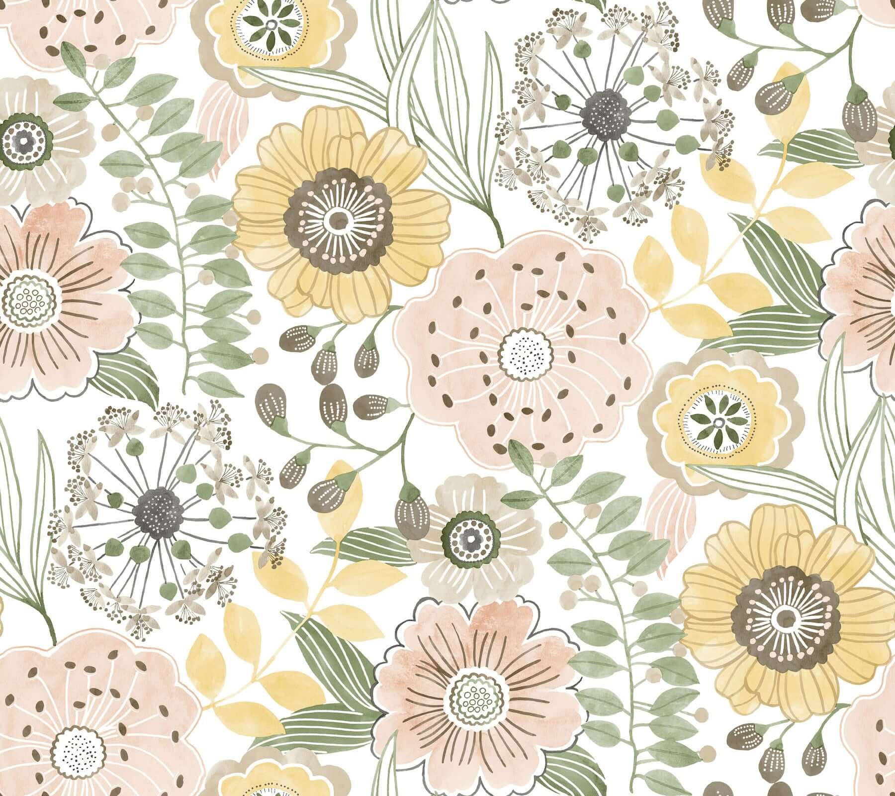 artistic-bouquet-coral-lemon-wallpaper-york-wallcoverings-zm2895 - York Wallcoverings Wallpaper