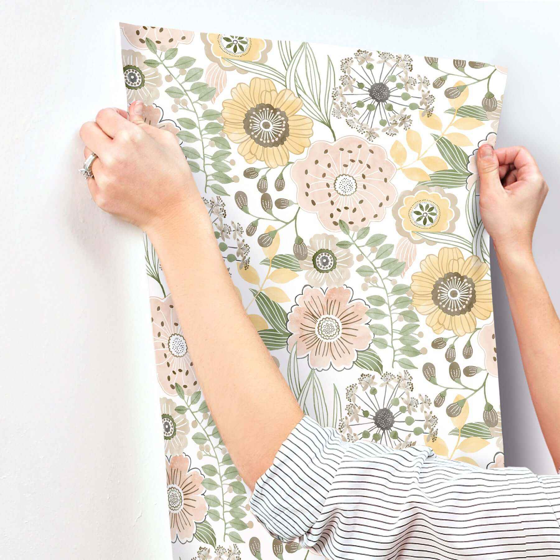 Artistic Bouquet Coral & Lemon Wallpaper - York Wallcoverings - ZM2895 - York Wallcoverings Wallpaper