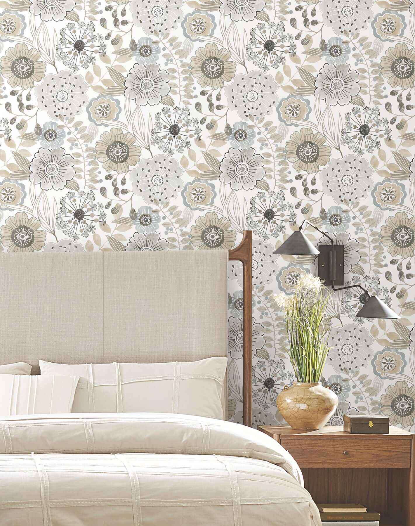 Artistic Bouquet Neutral Wallpaper - York Wallcoverings - ZM2894