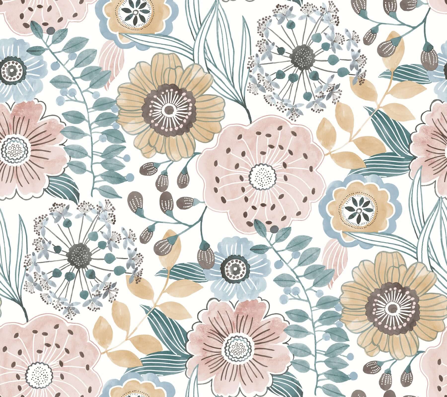 artistic-bouquet-ochre-ocean-wallpaper-york-wallcoverings-zm2891 - York Wallcoverings Wallpaper