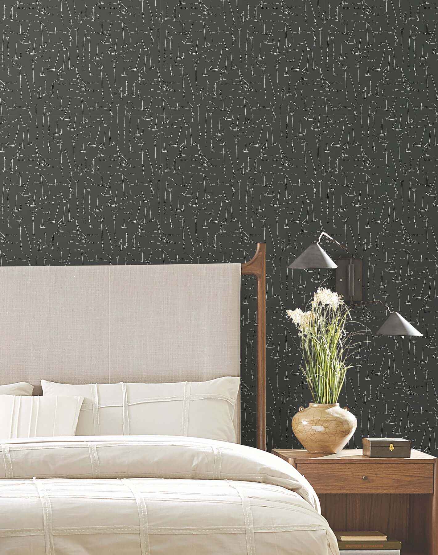 Vermillion Coast Carbon Black Wallpaper - York Wallcoverings - ZM2842 - York Wallcoverings Wallpaper
