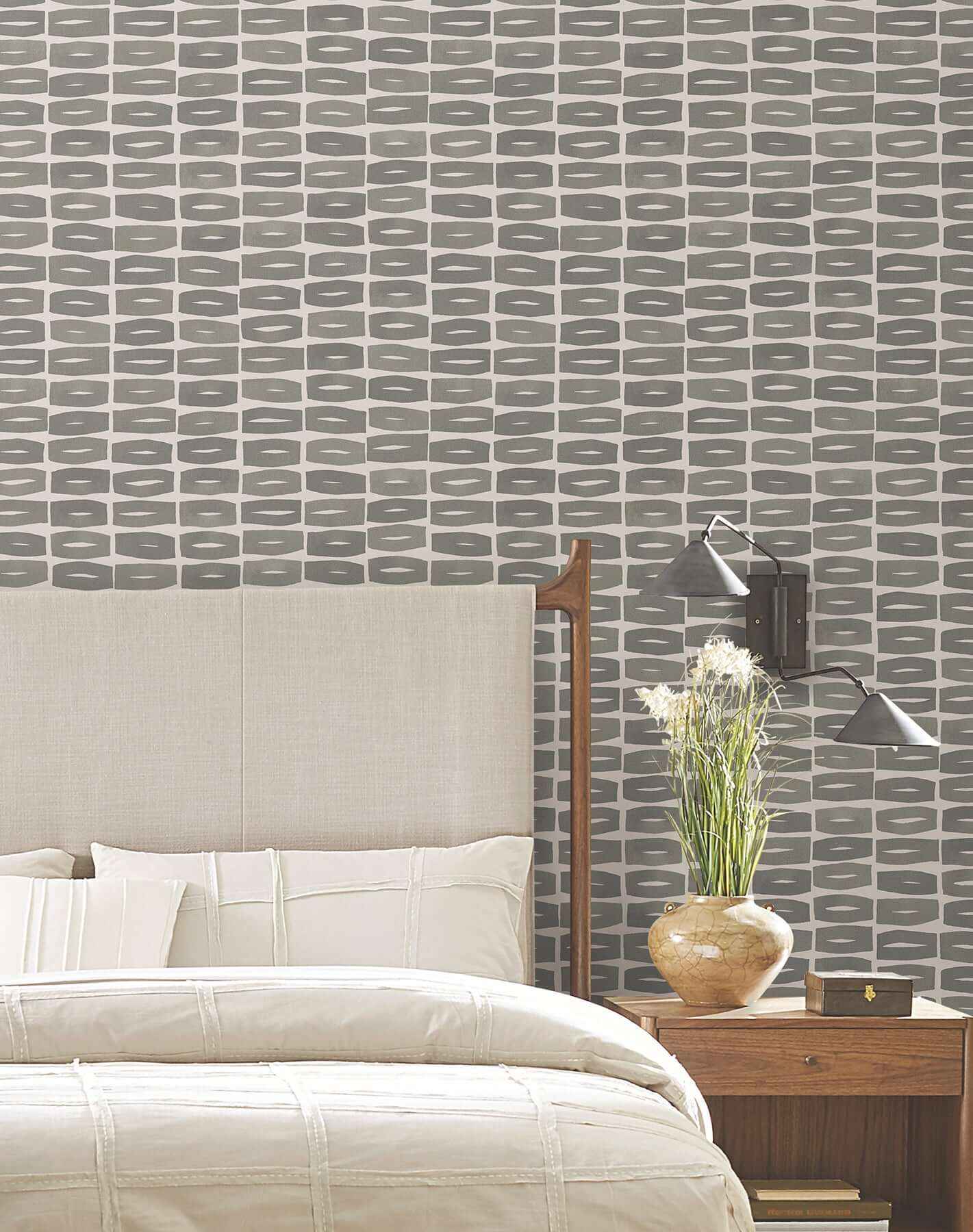 Modernist Motif Carbon Black Wallpaper - York Wallcoverings - ZM2865