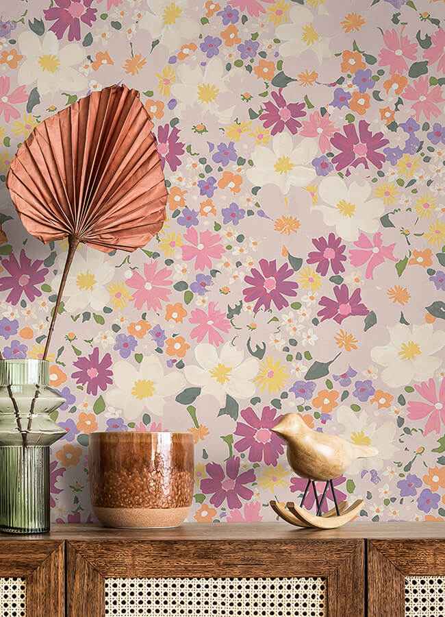 Wildflower Impressions Magenta Peel and Stick Wallpaper - York Wallcoverings - RMWS1252 - York Wallcoverings Wallpaper